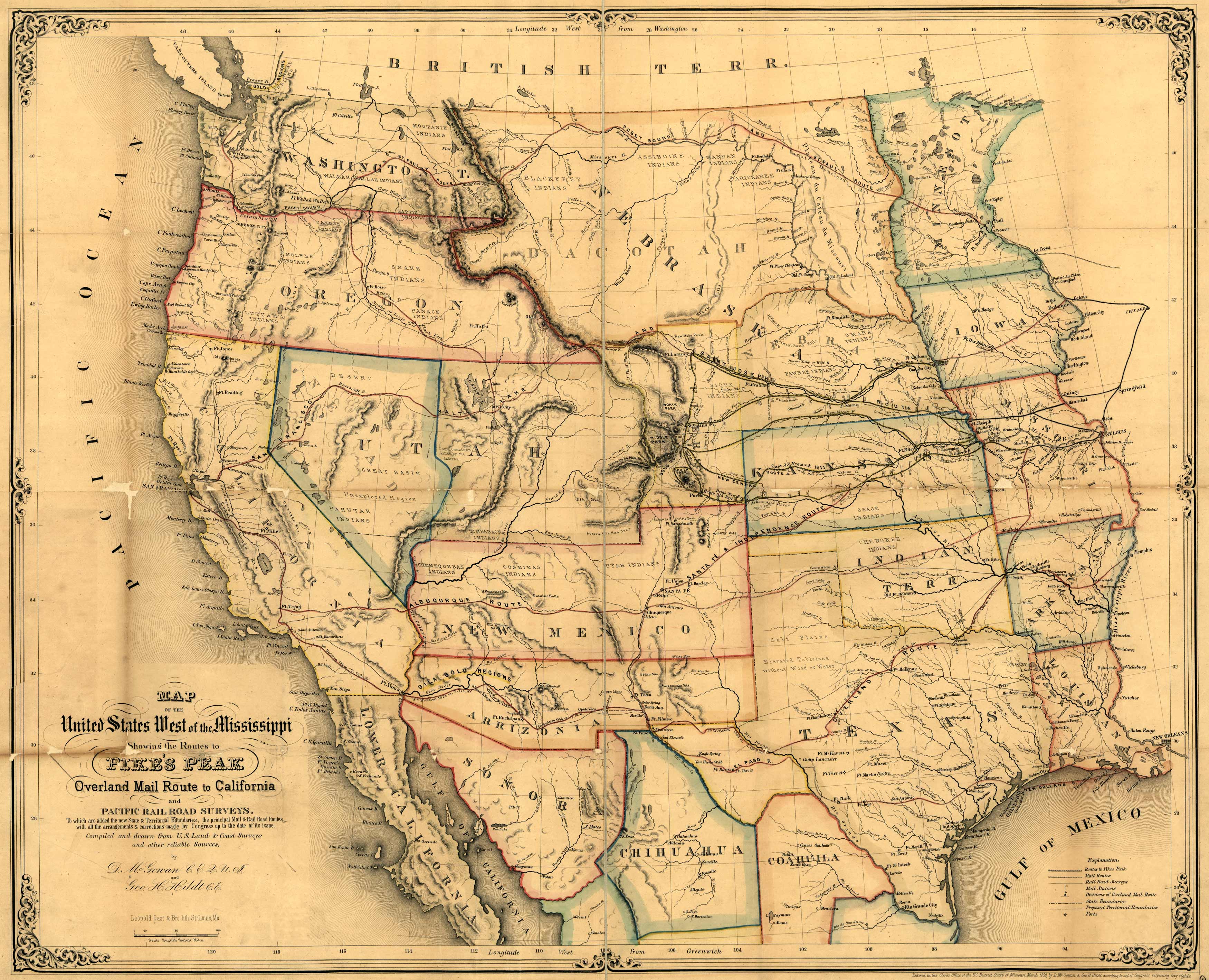Map of the United States West of the Mississippi Showing the Routes to Pike's Peak