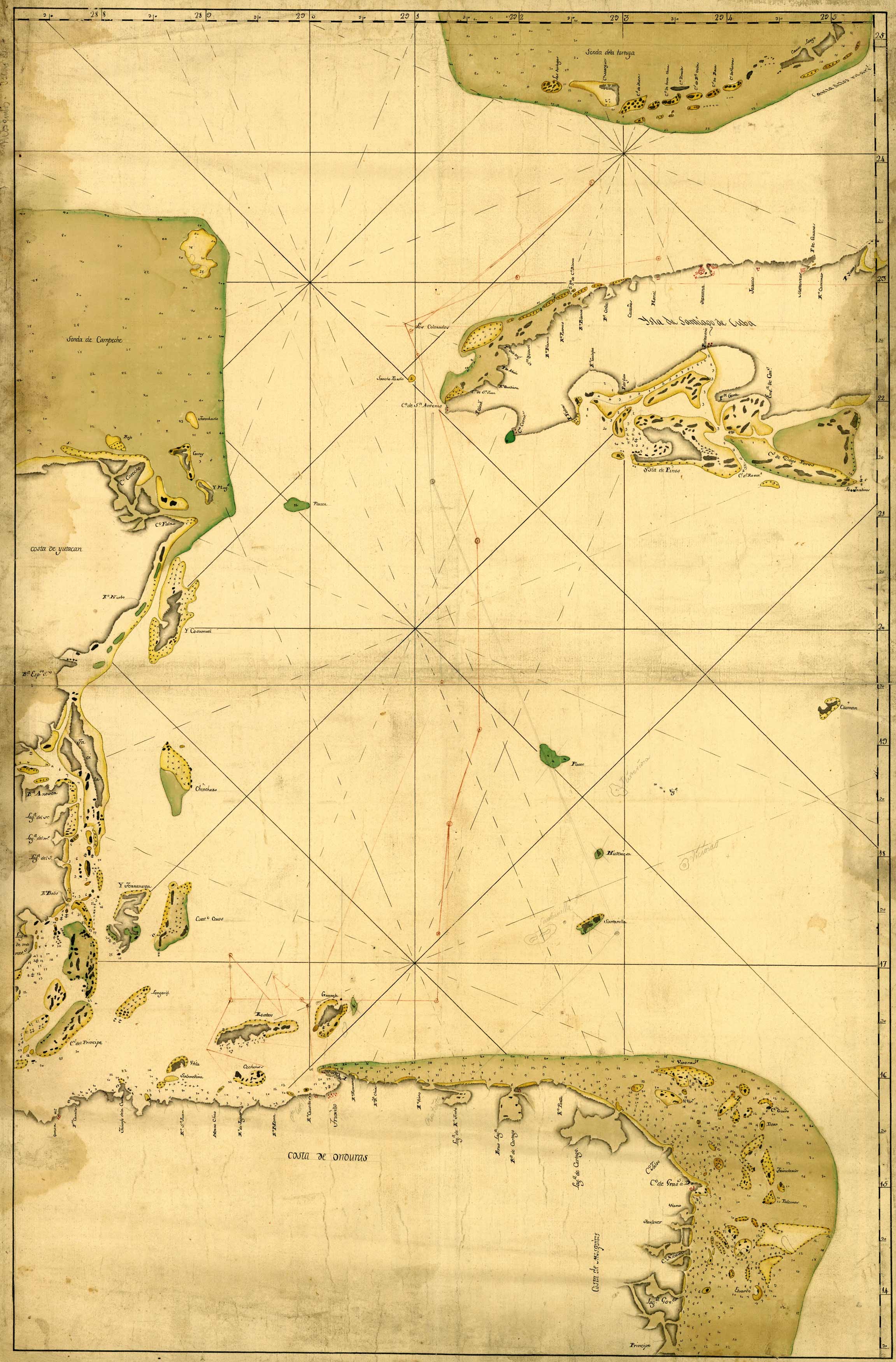 Map showing a portion of the Caribbean Sea from Florida Keys to Nicaragua Map showing a portion of the Caribbean Sea from Florida Keys to Nicaragua