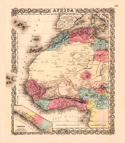 Old map of Africa by Joseph Colton