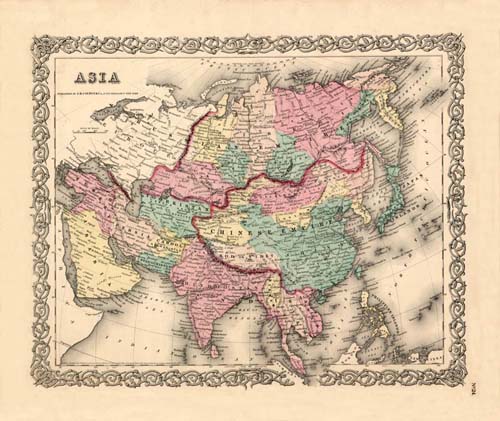 Old map of Asia by Joseph Colton