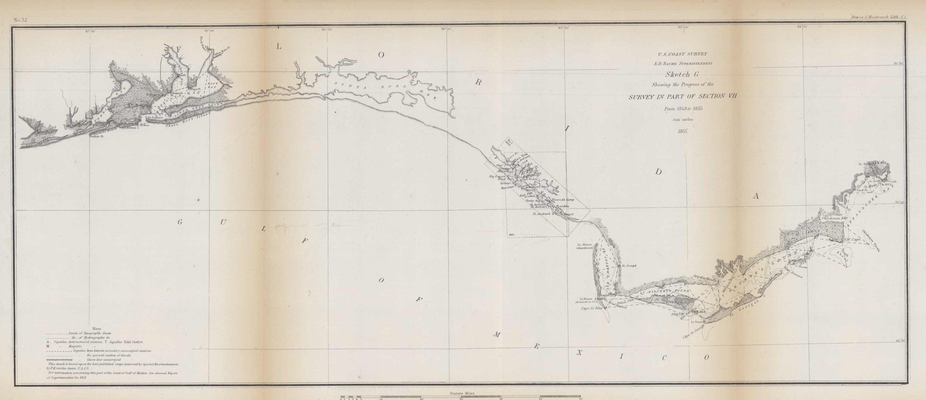 U.S. Coast Survey Showing the Progress of the Survey on the Coast of Florida (Panhandle)
