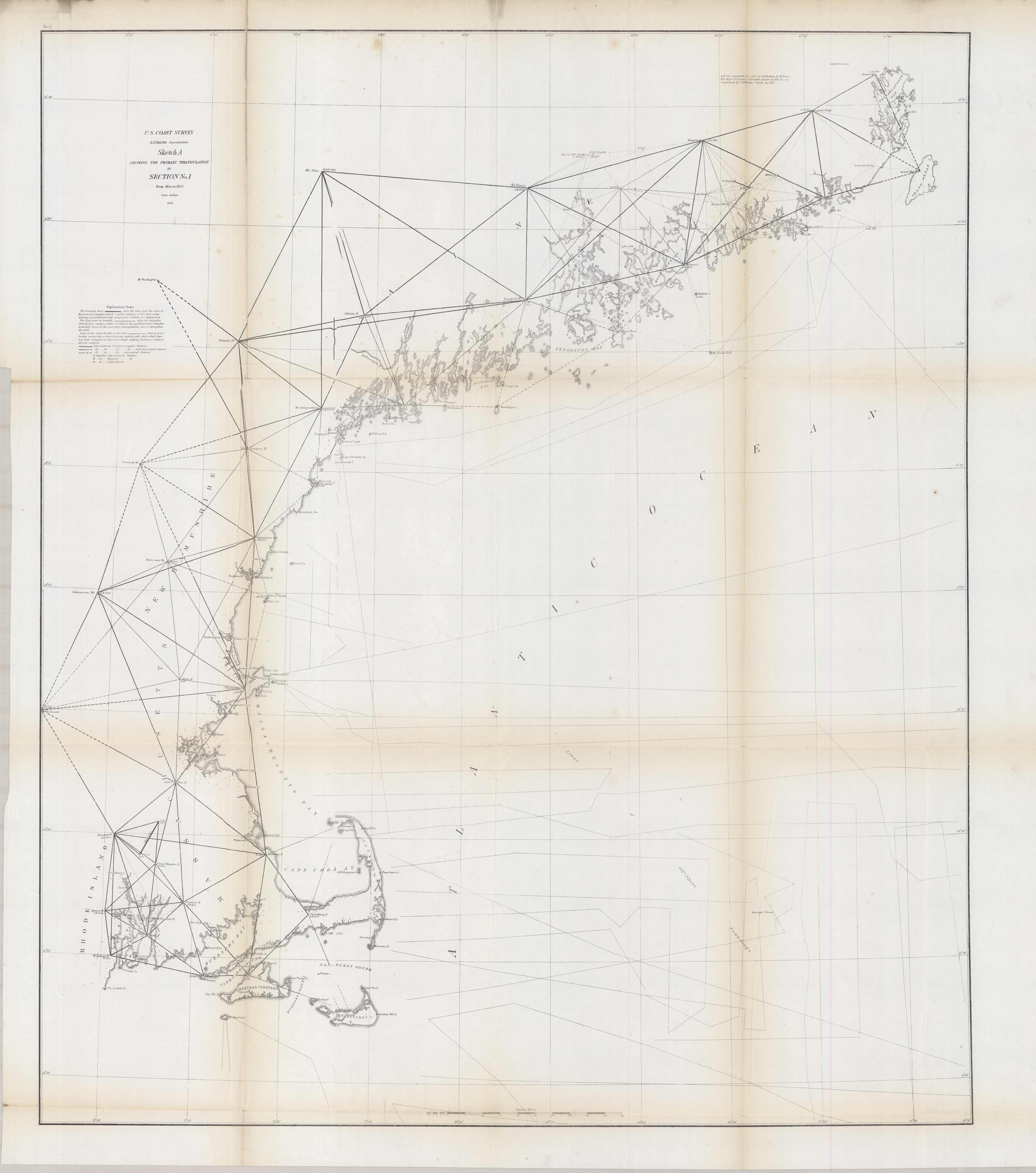 U.S. Coast Survey Sketch A Showing the Primary Triangulation in Section No. 1