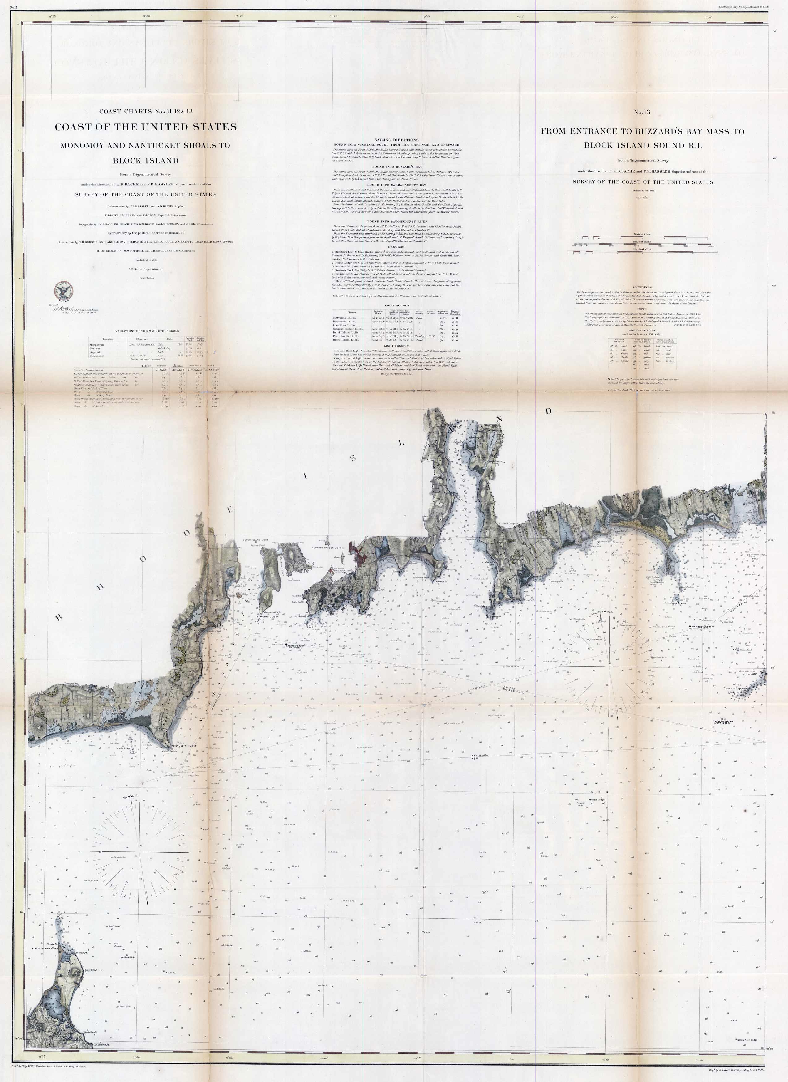 Coast Charts Nos. 11 12 & 13 Monomoy and Nantucket Shoals to Block Island & From Entrance to Buzzards Bay Mass. To Block Island Sound R.I. '