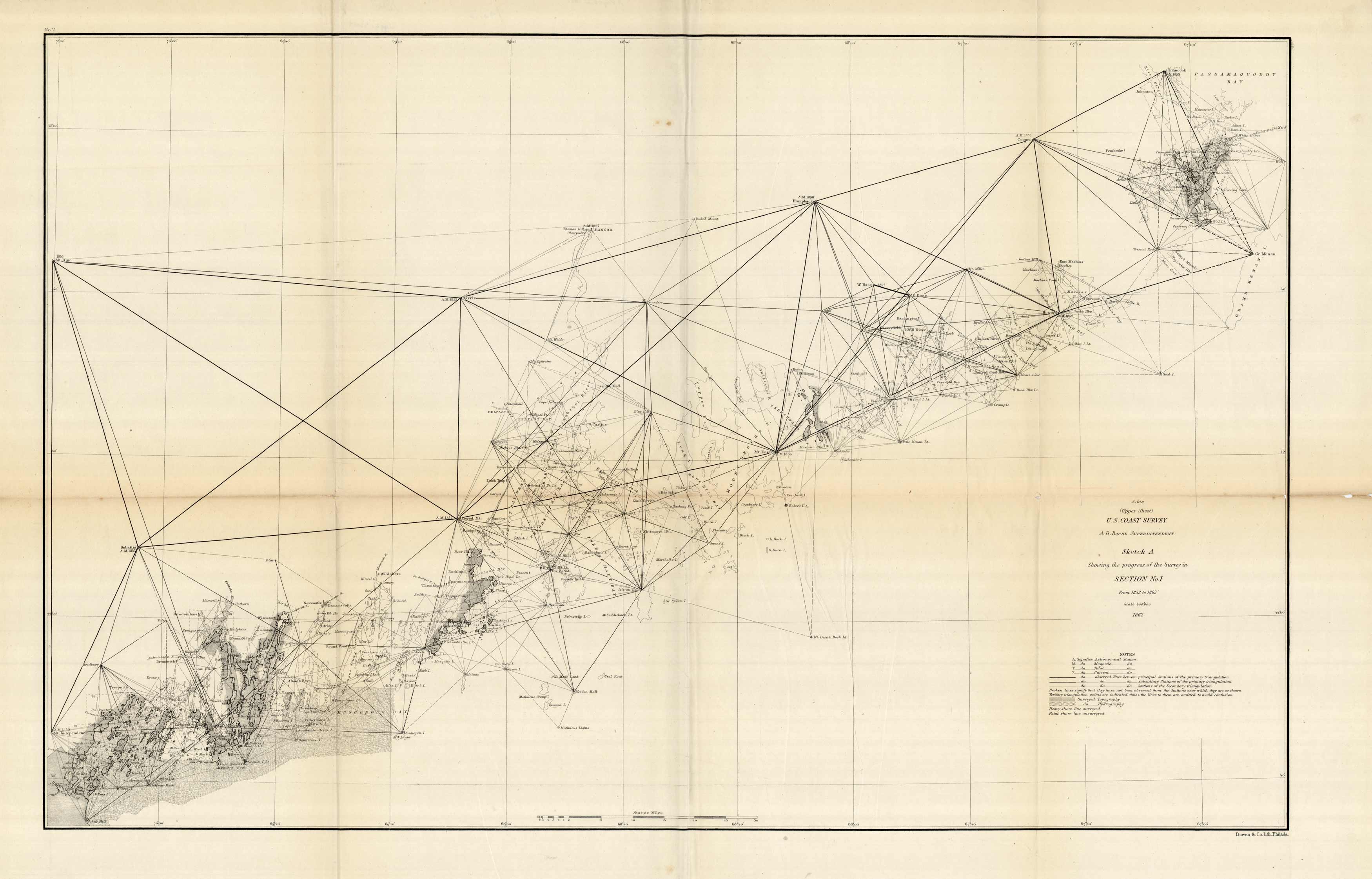 (Upper Sheet) U.S. Coast Survey - Sketch A Showing the Progress of the Survey in Section No. I - 1862