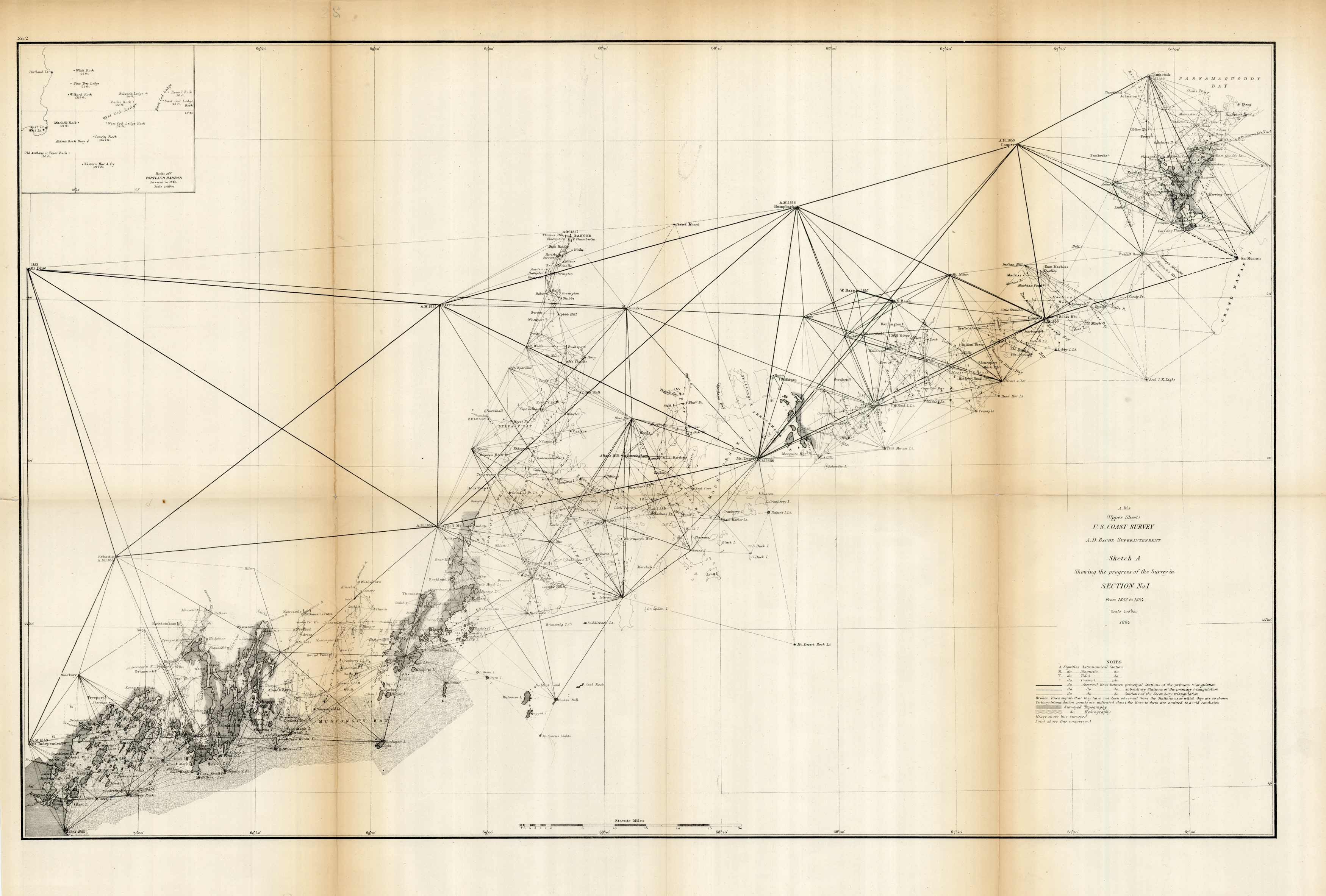 (Upper Sheet) U.S. Coast Survey - Sketch A Showing the Progress of the Survey in Section No. I - 1864 (Upper Sheet) U.S. Coast Survey - Sketch A Showing the Progress of the Survey in Section No. I - 1864