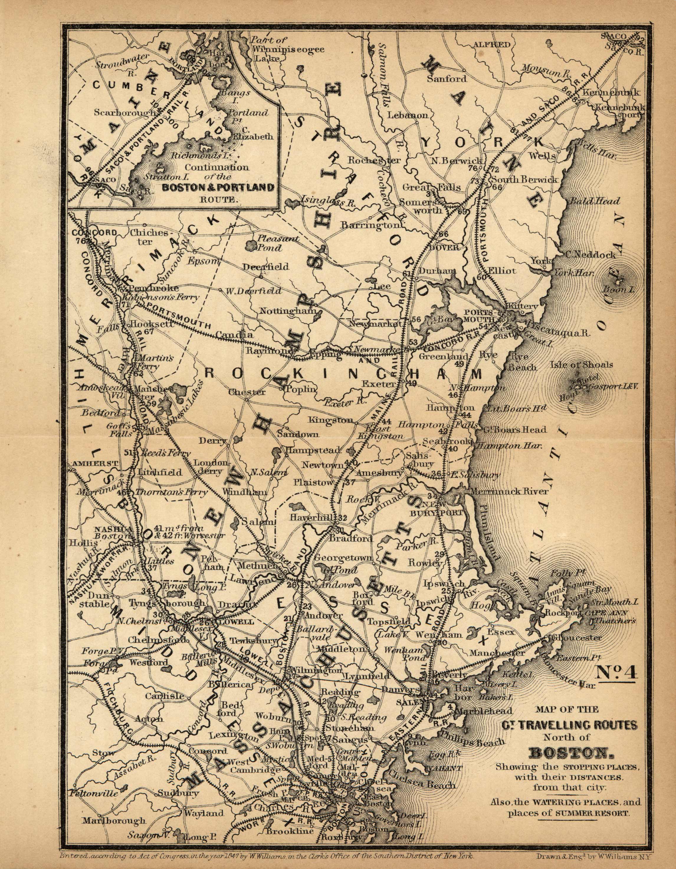 Map of the Government Traveling Routes North of Boston. Showing the Stopping Places