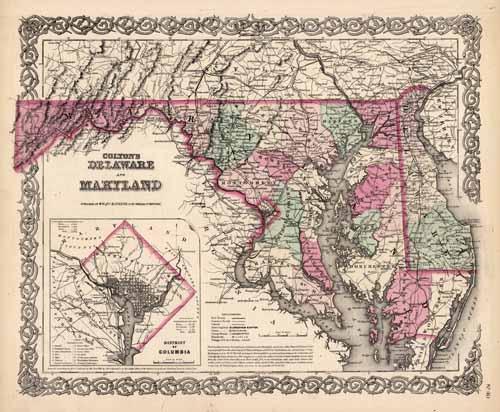 Delaware and Maryland (with an inset map of the District of Columbia)