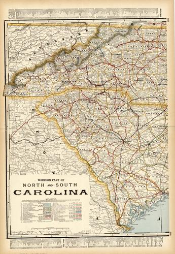 Western part of North and South Carolina (Railroad Map)