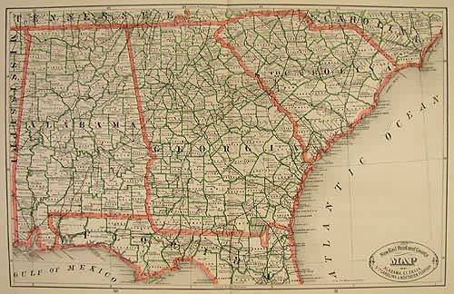 New Rail Road and County Map of Alabama