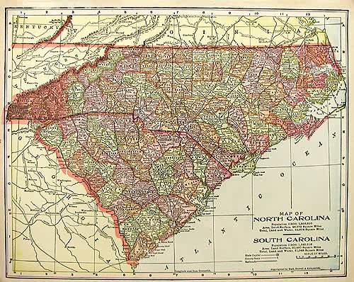 Map of North Carolina and South Carolina Map of North Carolina and South Carolina