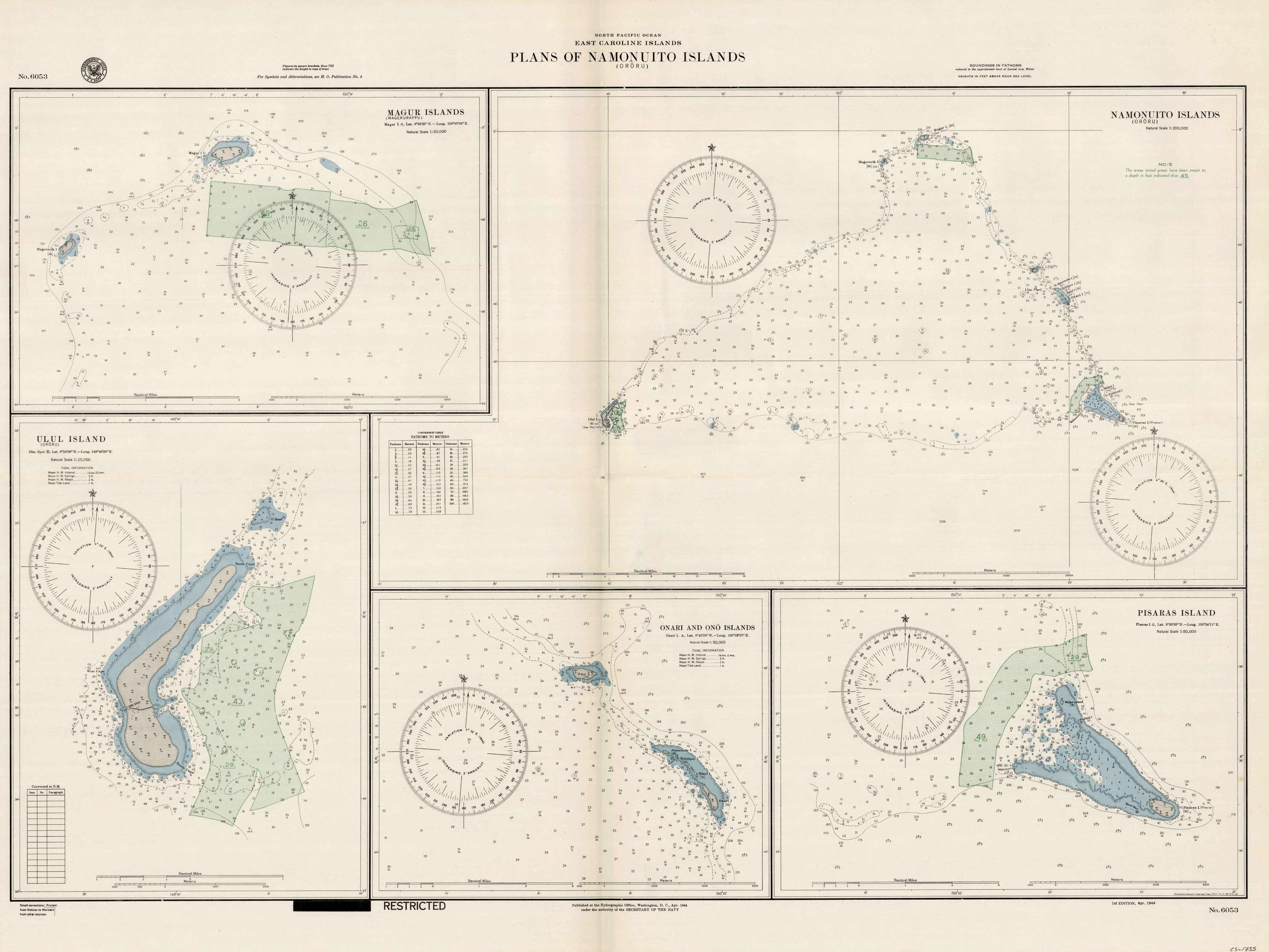 North Pacific Ocean - East Caroline Islands - Plans on Namonuito (Ororu) Islands - Magur Islands - Ulul Island - Onari and Ono Islands - Pisaras Island
