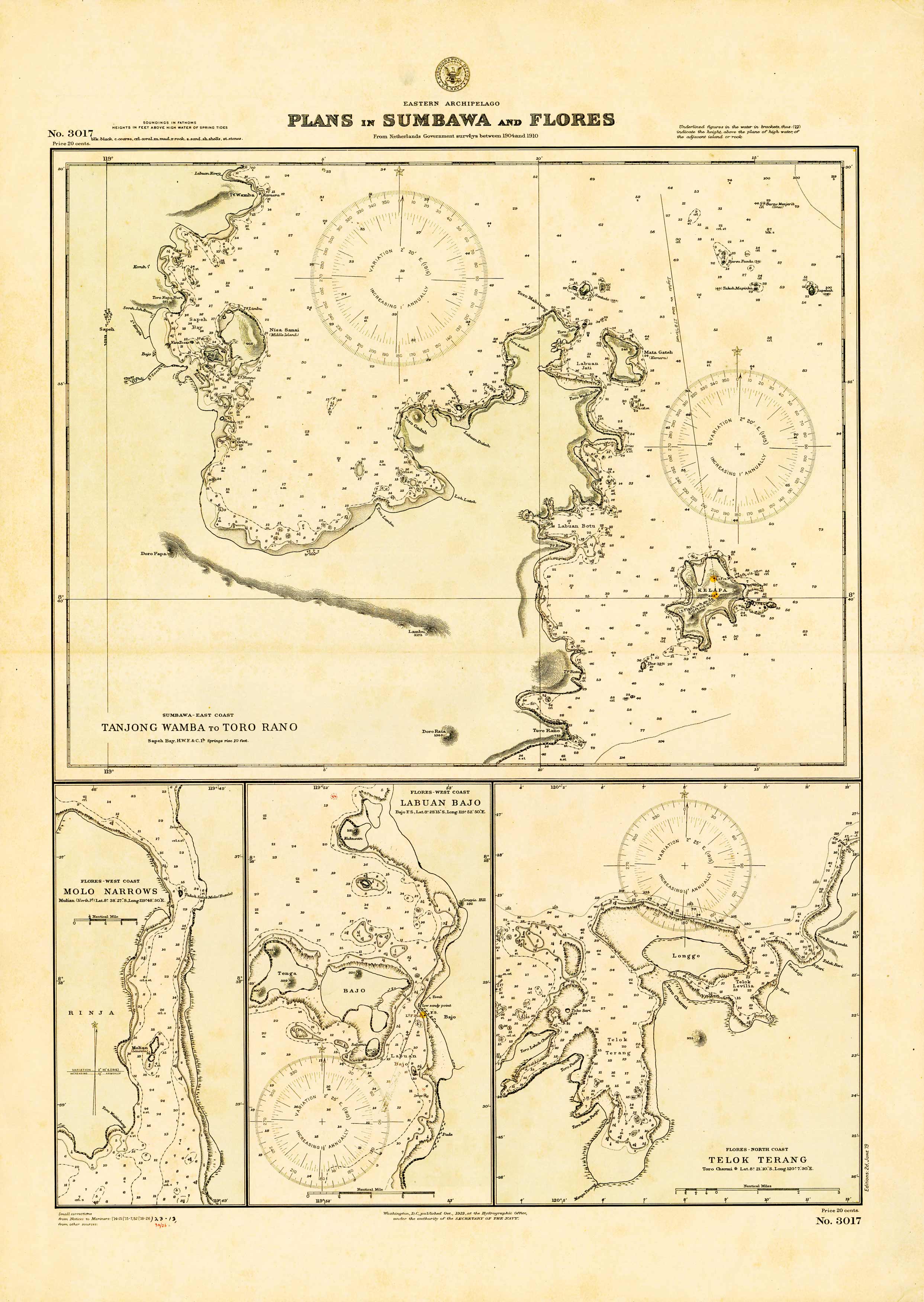 Indonesia - Plans in Sumbawa and Flores - Tanjong Wamba to Toro Rano - Molo Narrows - Labuan Bajo - Telok Terang