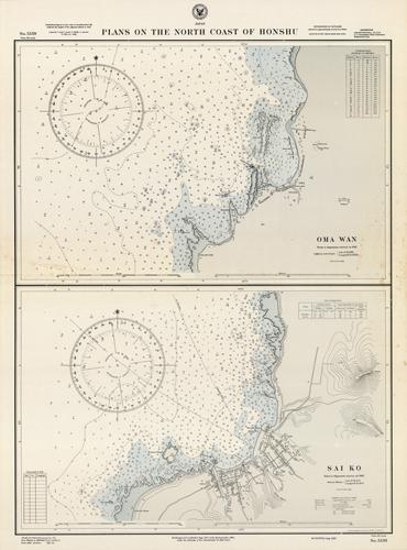 Japan- Plans on the North Coast of Honshu- Oma Wan From a Japanese survey in 1921 and Sai Ko From a Japanese survey in 1907