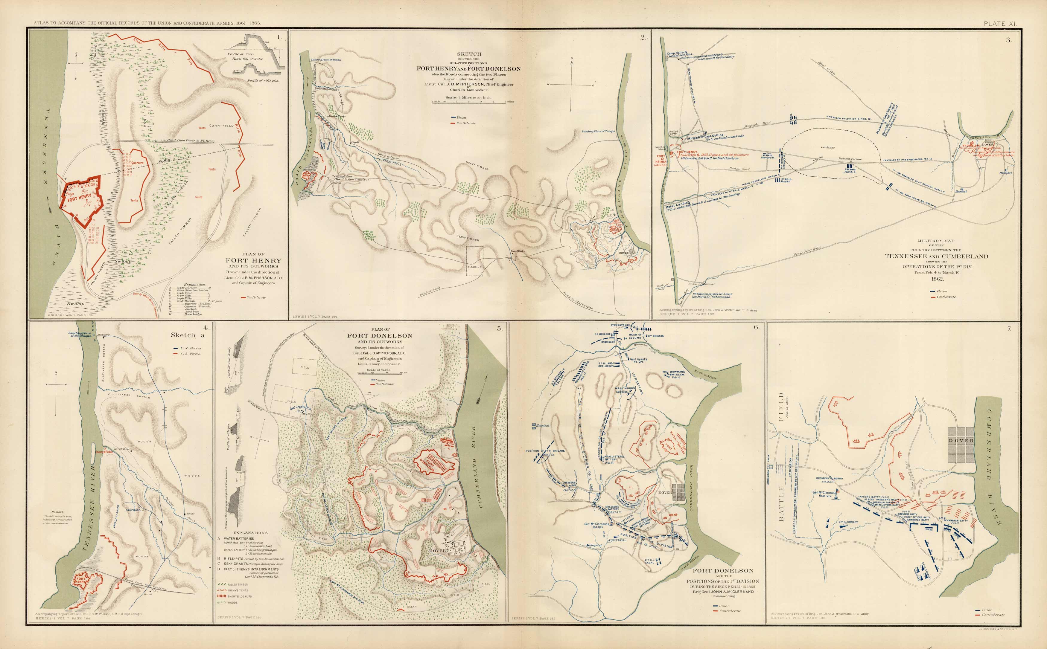 Civil War Atlas; Plate 11; Fort Henry and Donelson; Tennessee and Cumberland