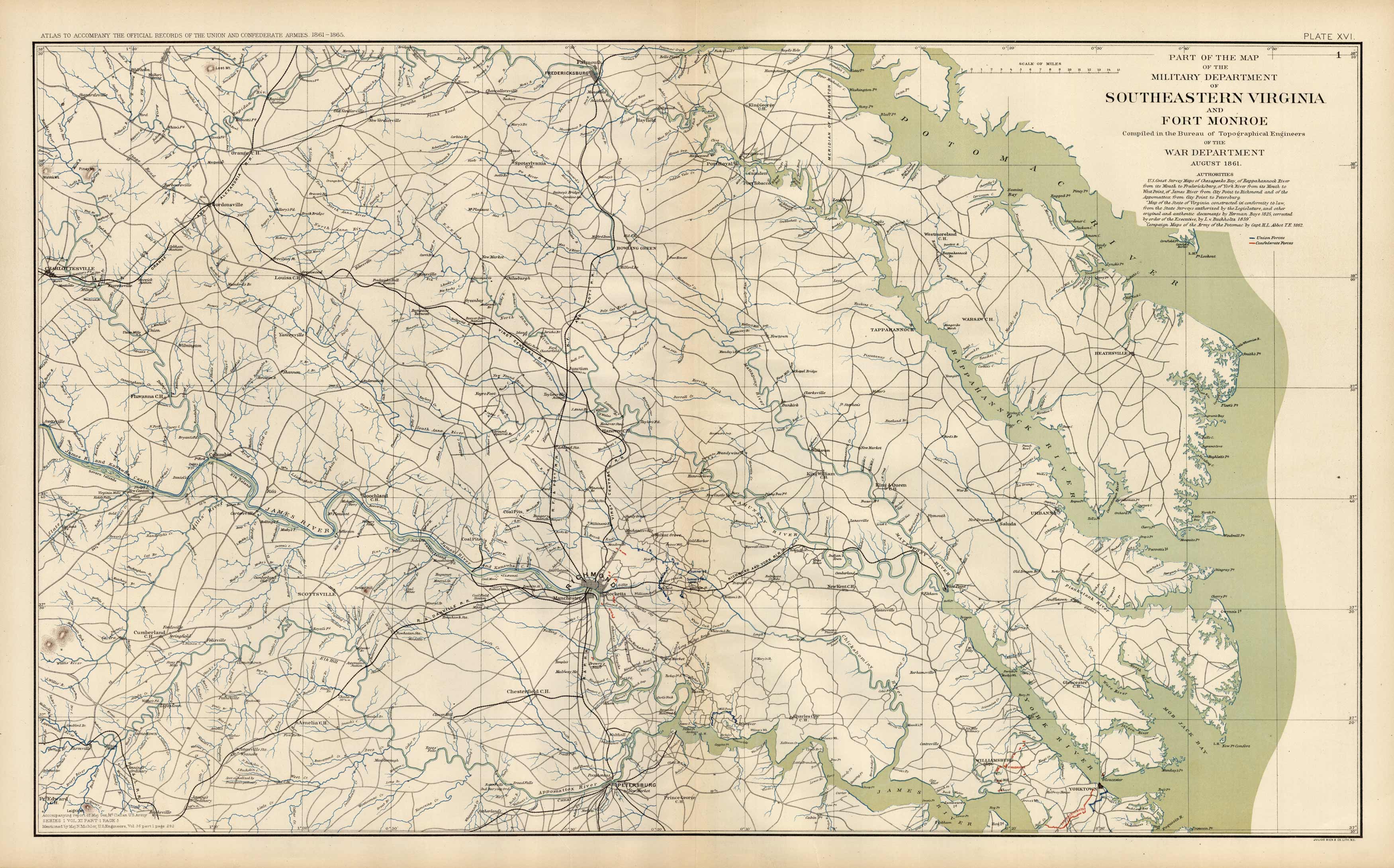 Civil War Atlas; Plate 16; Map of Southeastern Virginia and Fort Monroe