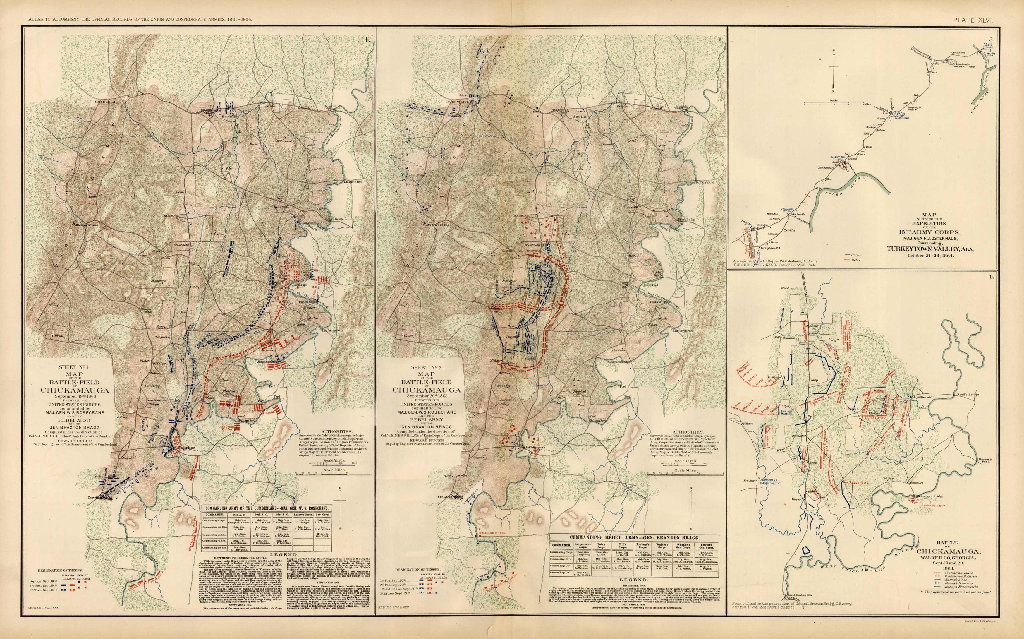 Civil War Atlas; 1892; Plate 46; Map of Battle of Chickamauga; Turkeytown Valley