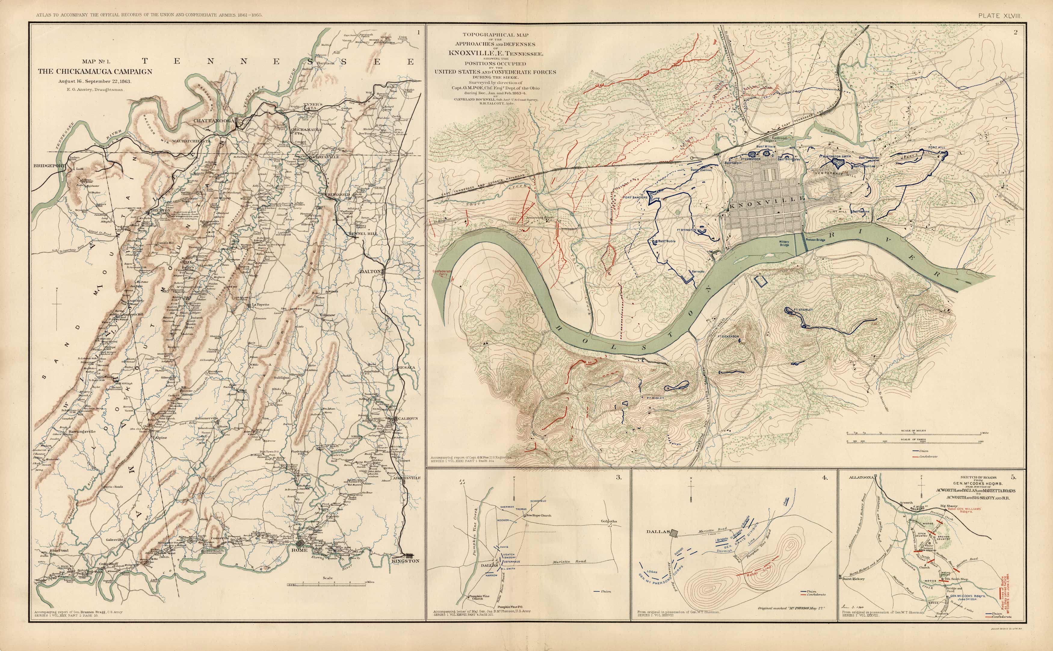 Civil War Atlas; 1892; Plate 48; Map of The Chickamauga Campaign; Defenses of Knoxville