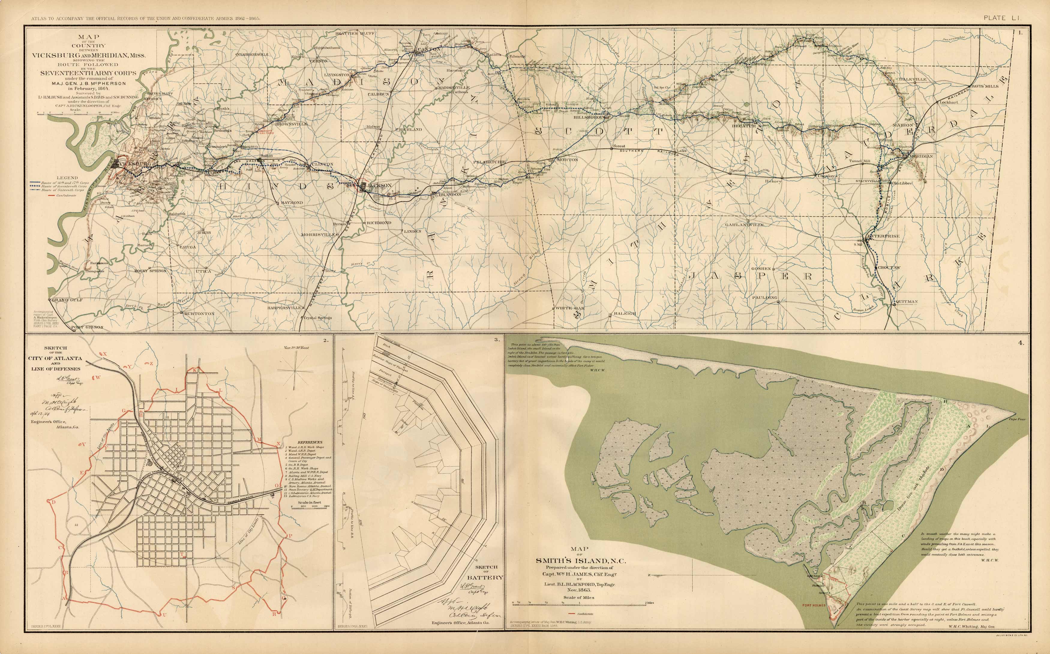 Civil War Atlas; 1892; Plate 51; Country Between Vicksburg and Meridian Civil War Atlas; 1892; Plate 51; Country Between Vicksburg and Meridian