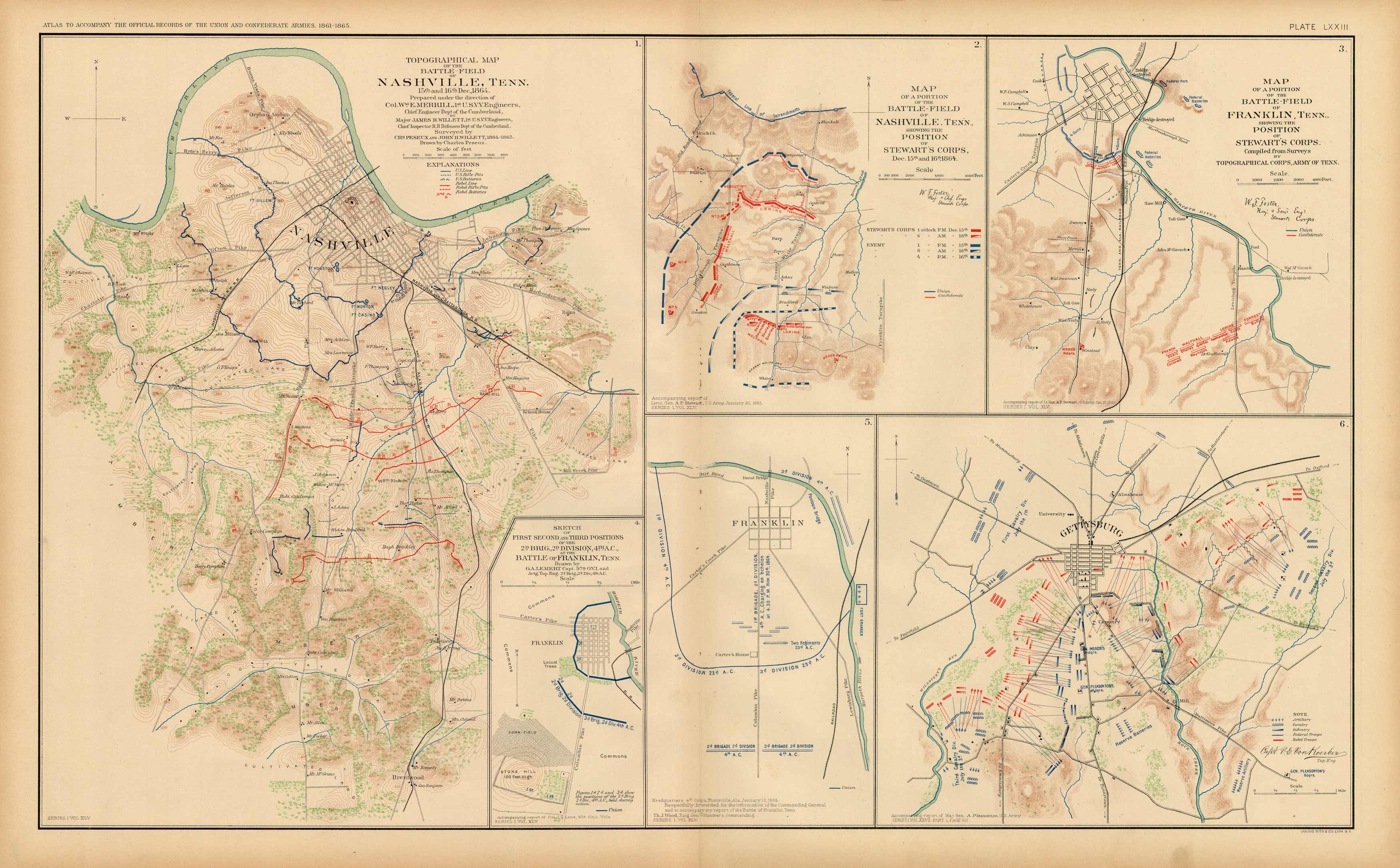 Civil War Atlas; Plate 73; Battle-Field Nashville Tennessee Gettysburg Civil War Atlas; Plate 73; Battle-Field Nashville Tennessee Gettysburg