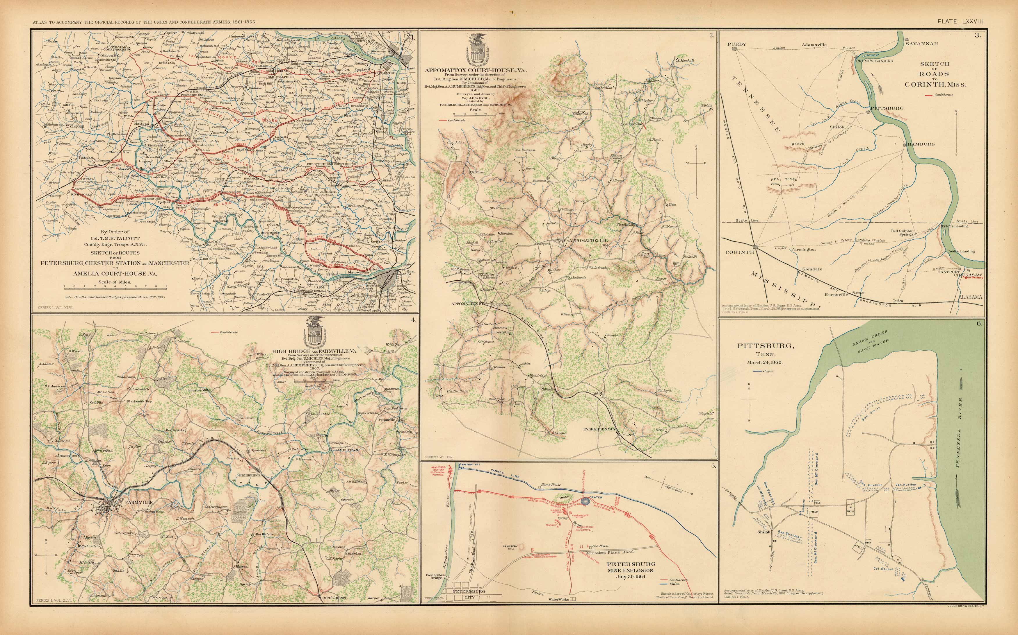 Civil War Atlas; Plate 78; Maps of High Bridge and Farmville