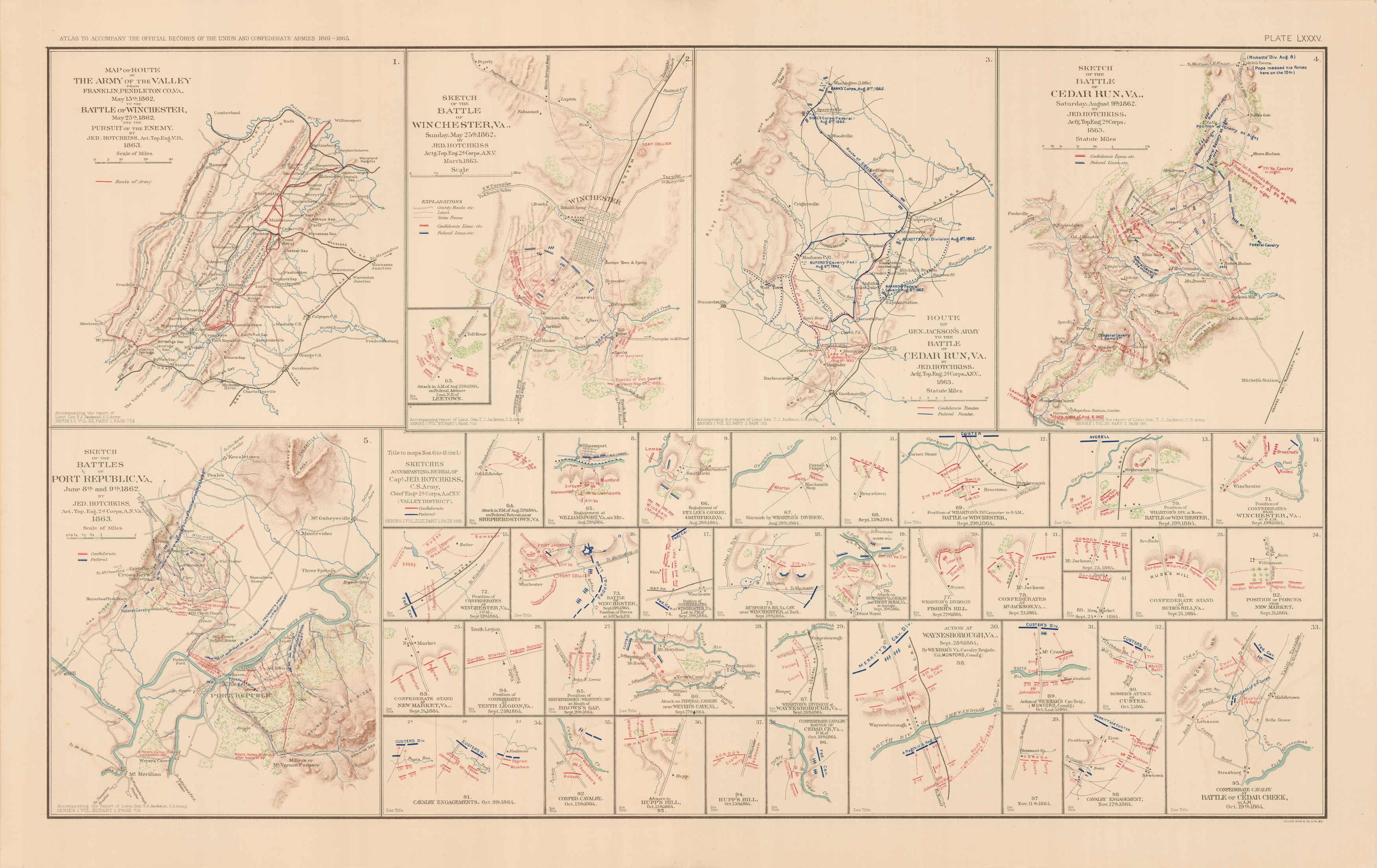 Civil War Atlas; Plate 85; Map of Route Army of the Valley Battle of Winchester Battles of Port Republica Civil War Atlas; Plate 85; Map of Route Army of the Valley Battle of Winchester Battles of Port Republica