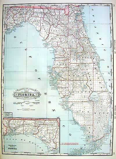 Railroad and County Map of Florida