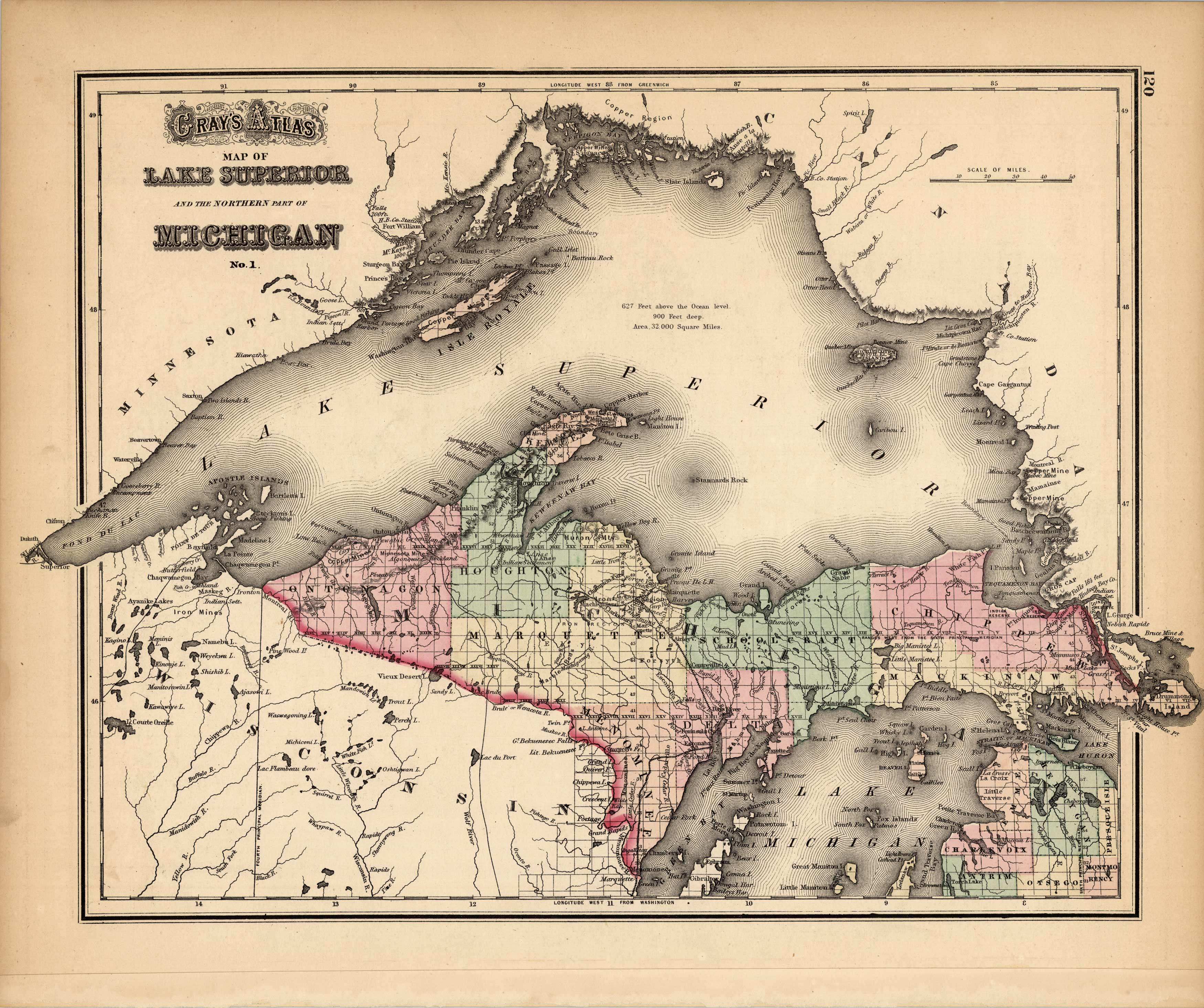 Map of Lake Superior and the Northern Part of Michigan