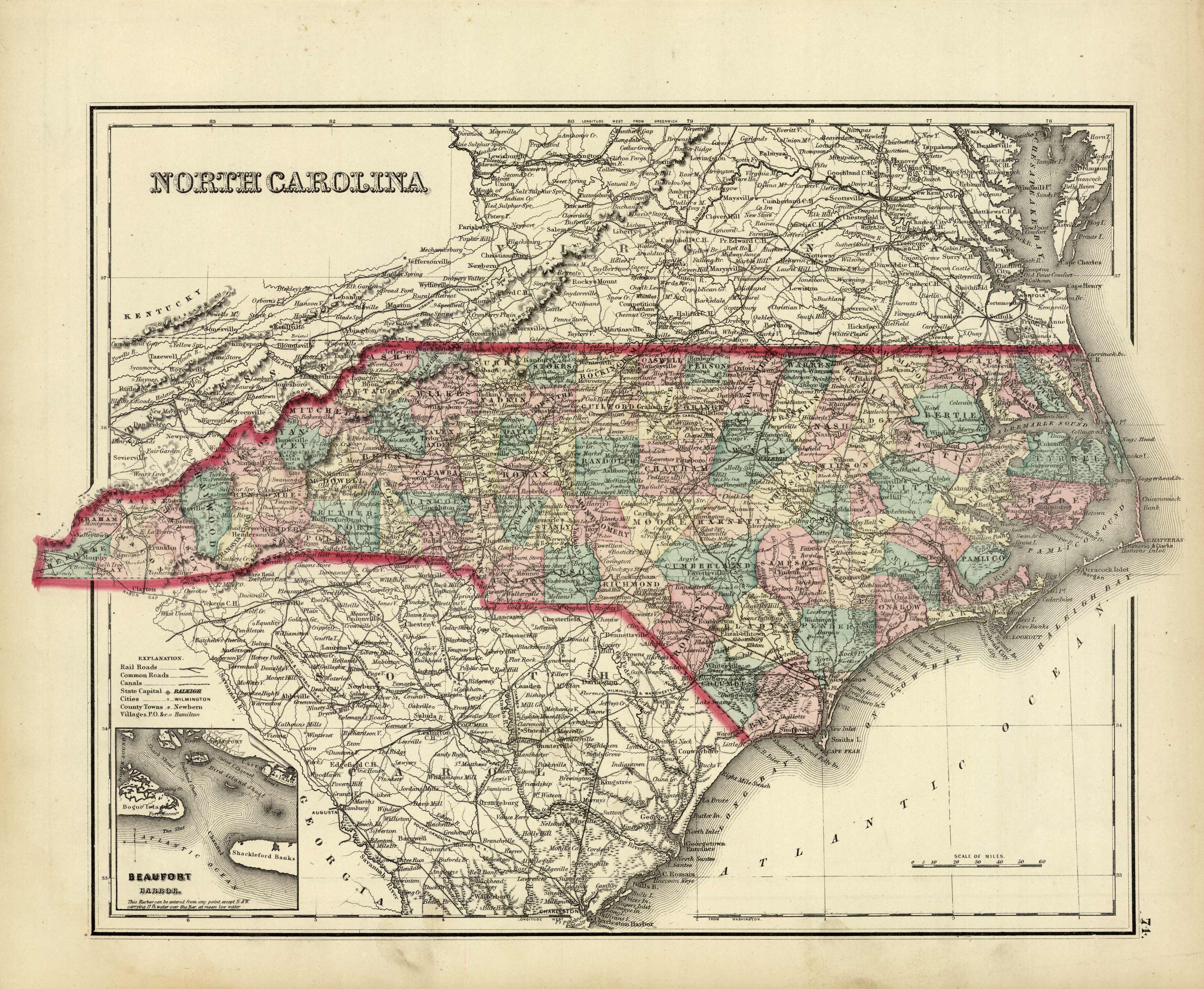 North Carolina with inset of Beaufort Harbor