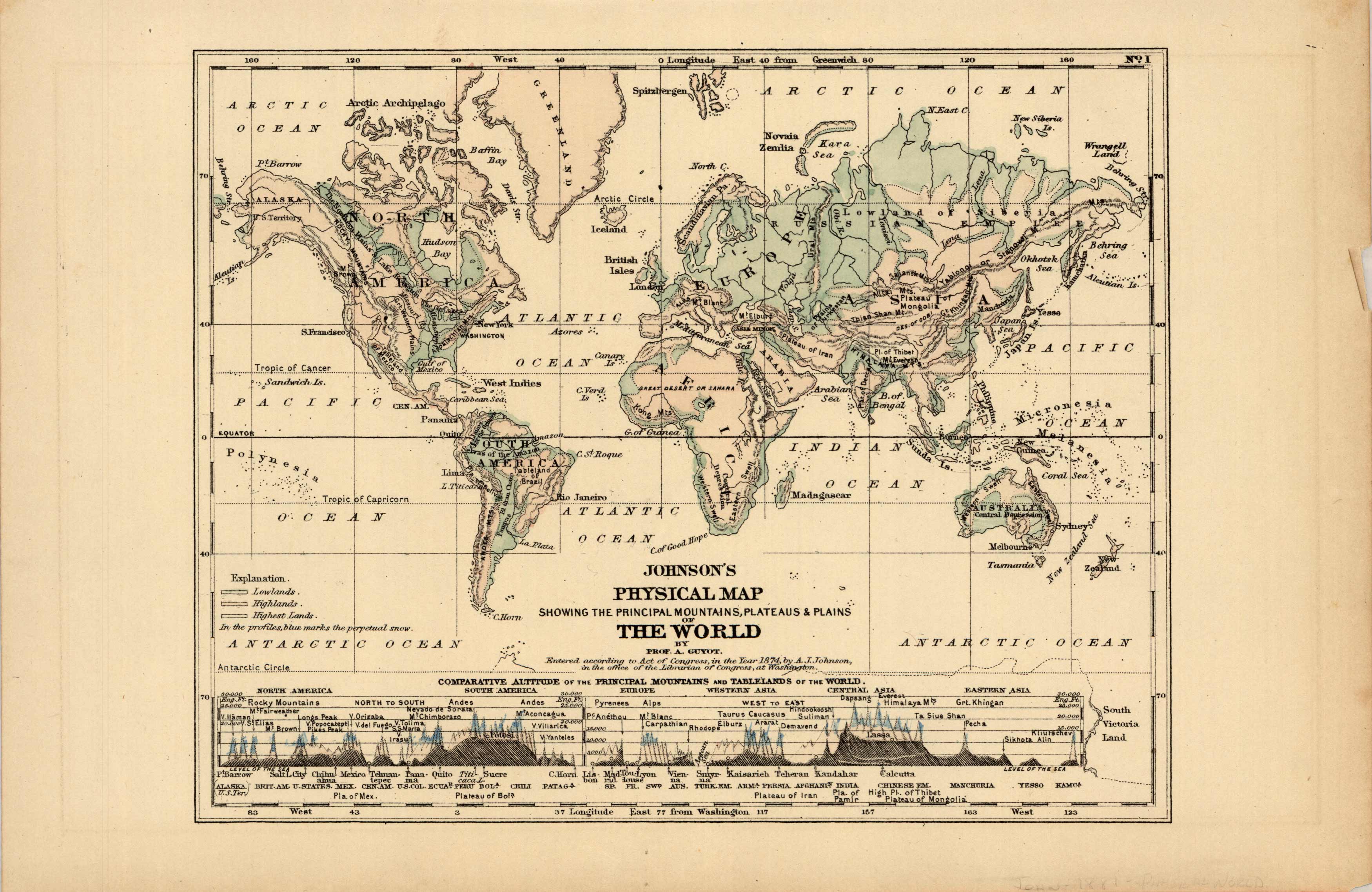 Johnsons Physical Map Showing the Principal Mountains