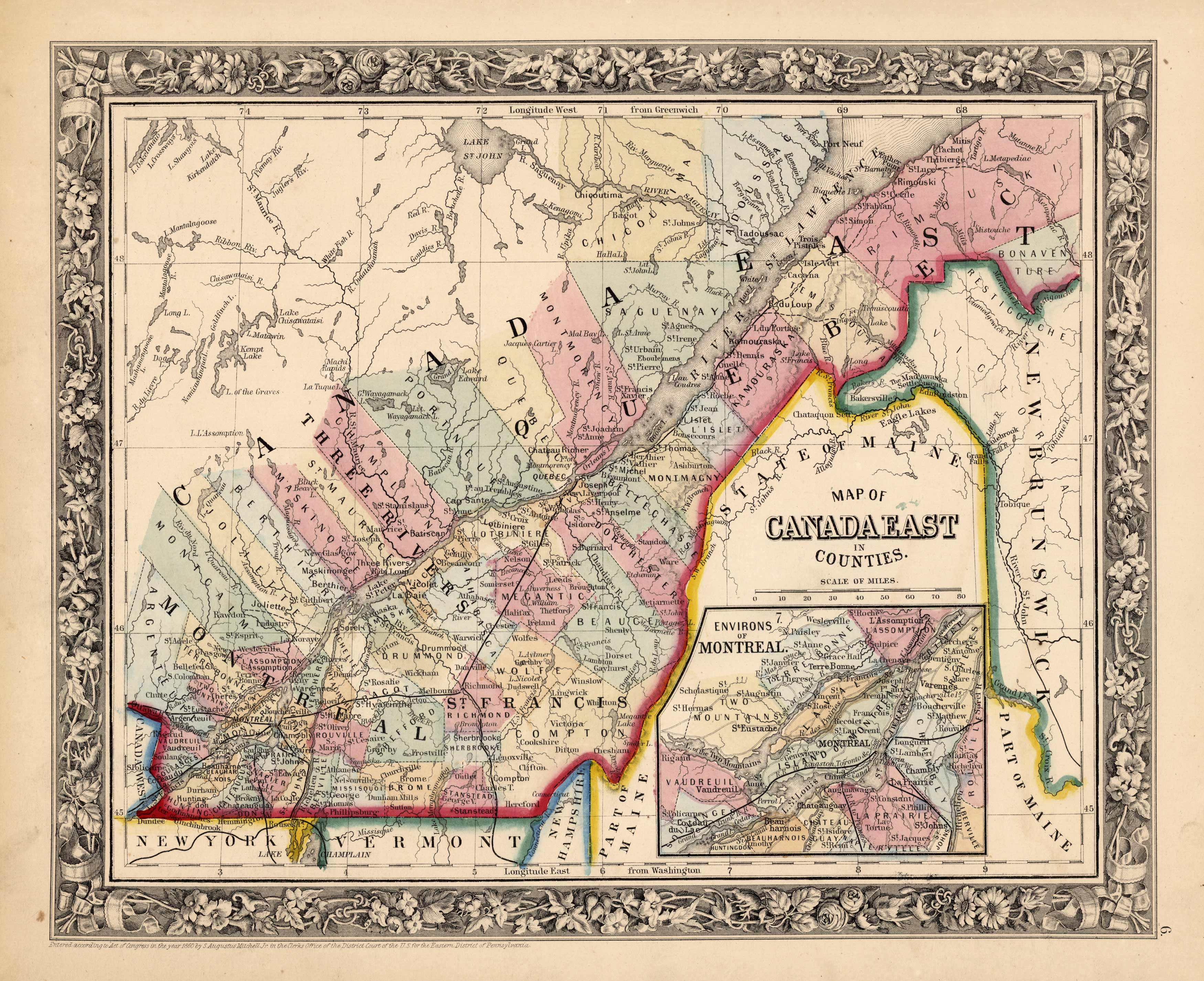 Map of Canada East in Counties Map of Canada East in Counties