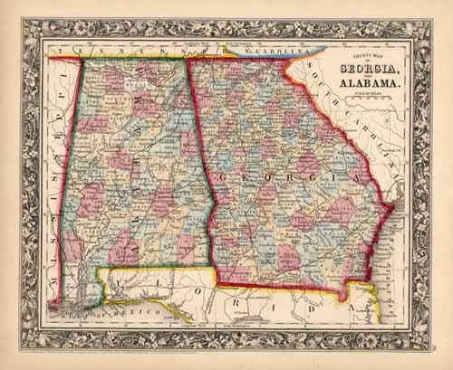 County Map of Georgia and Alabama