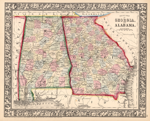 County Map of Georgia and Alabama
