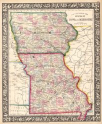 County Map of the States of Iowa and Missouri
