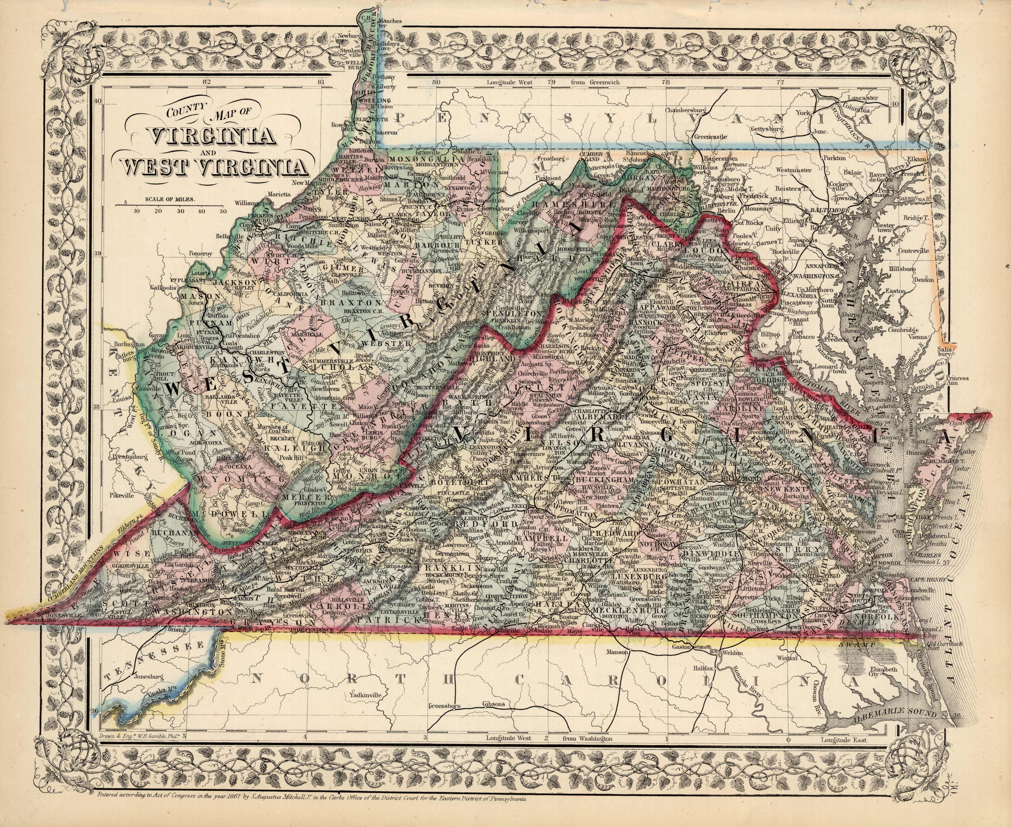 County Map of Virginia and West Virginia County Map of Virginia and West Virginia