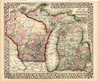County Map of Michigan and Wisconsin