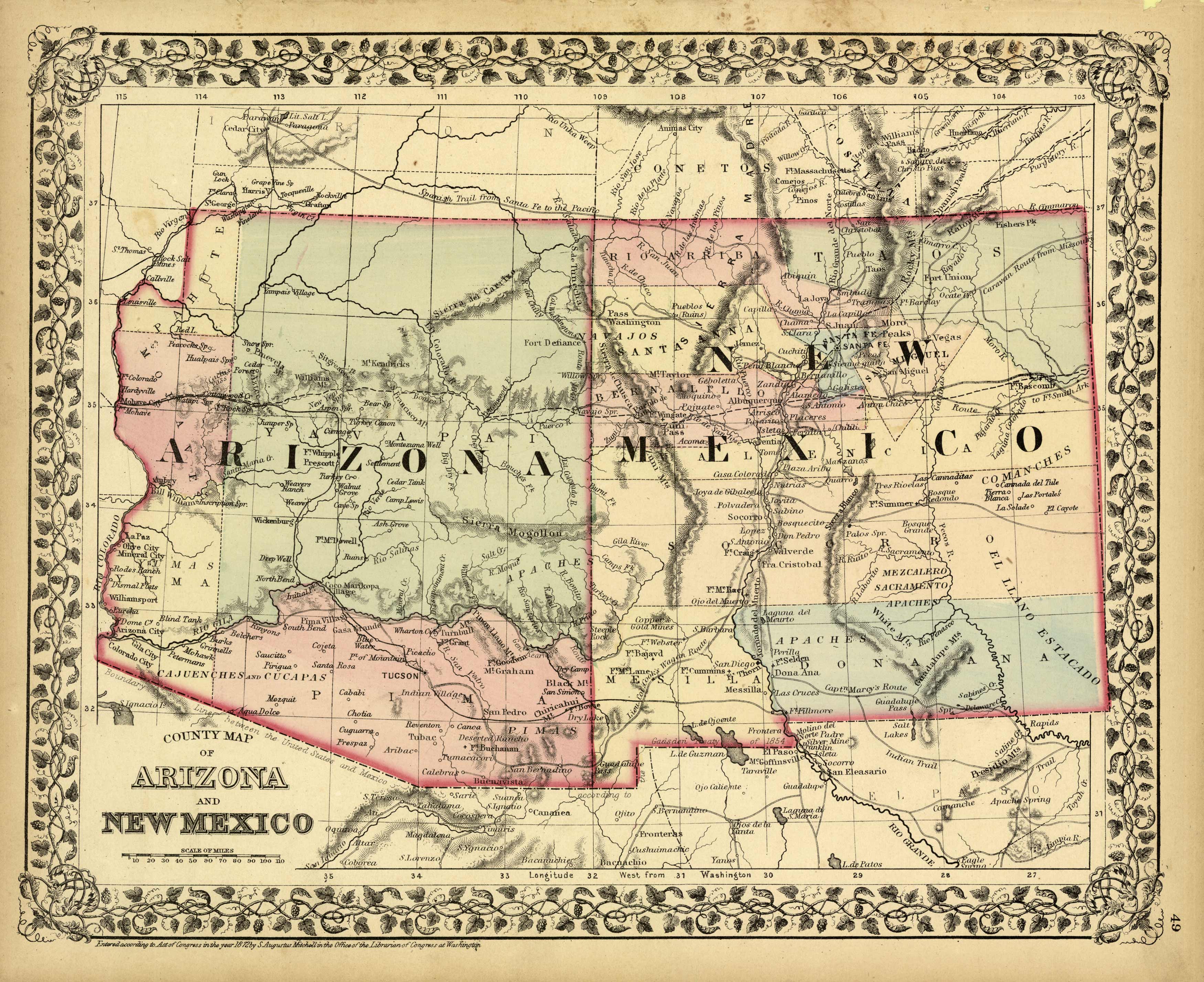 County Map of Arizona and New Mexico