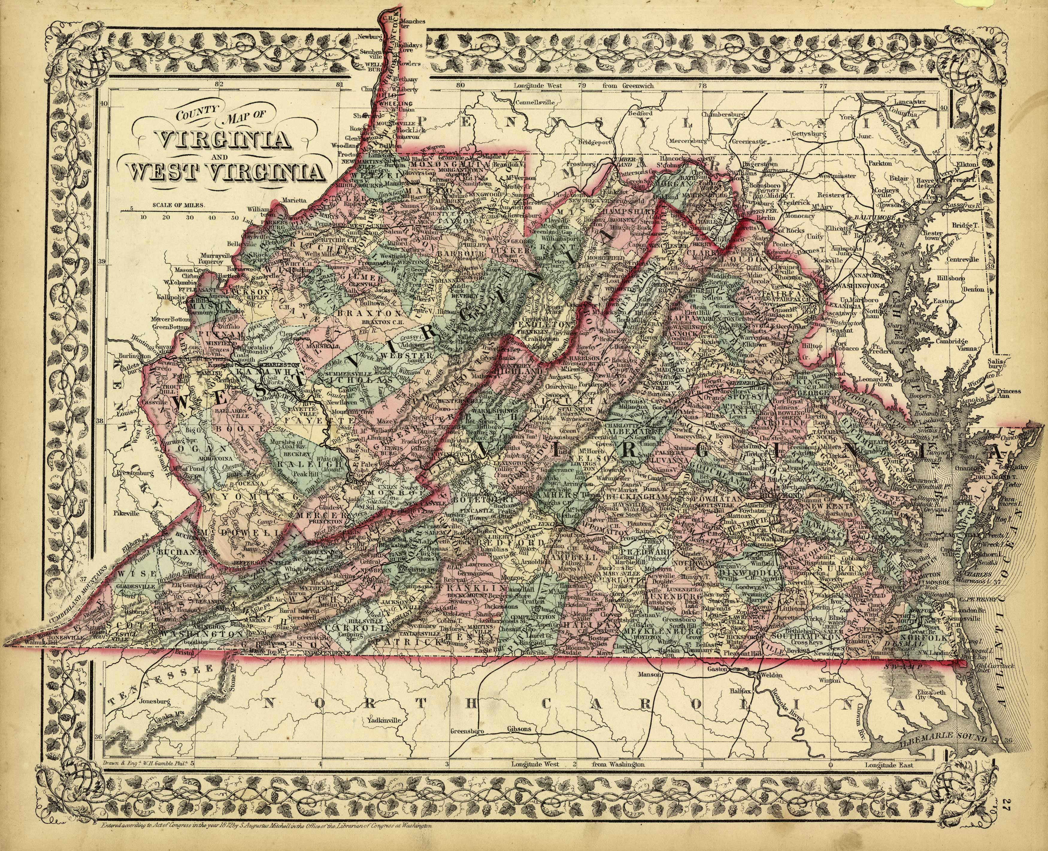 County Map of Virginia and West Virginia