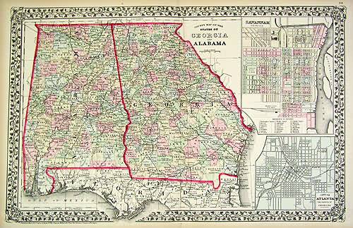 County map of the States of Georgia and Alabama