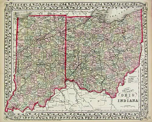 County Map of Ohio and Indiana