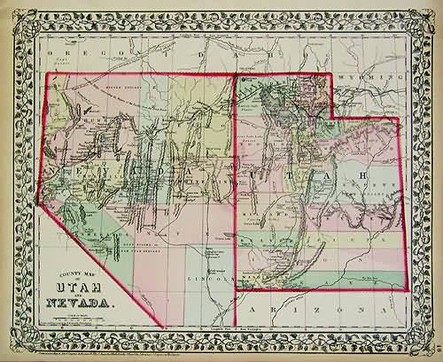 County Map of Utah and Nevada