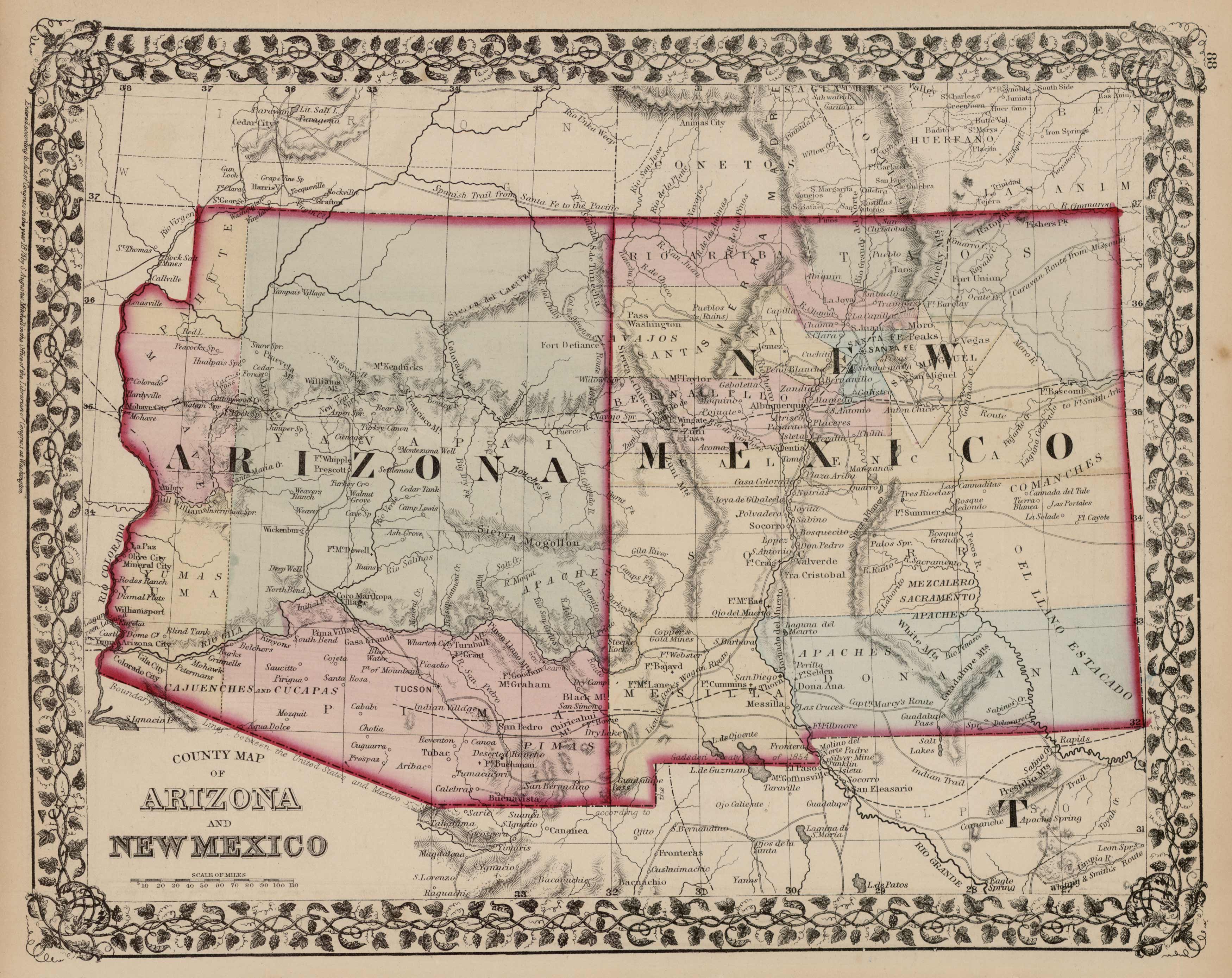 County Map of Arizona and New Mexico County Map of Arizona and New Mexico