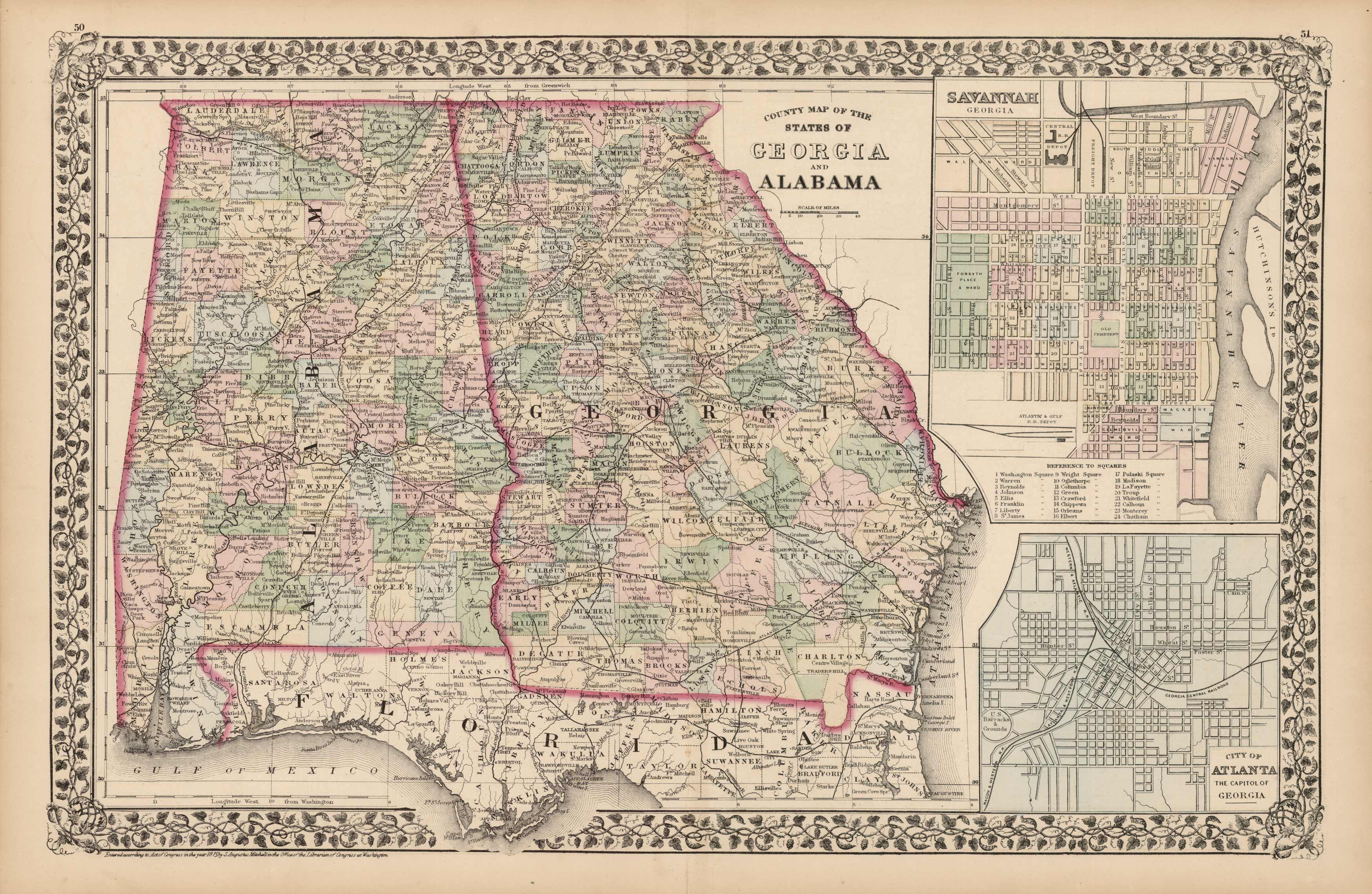 County Map of Georgia and Alabama