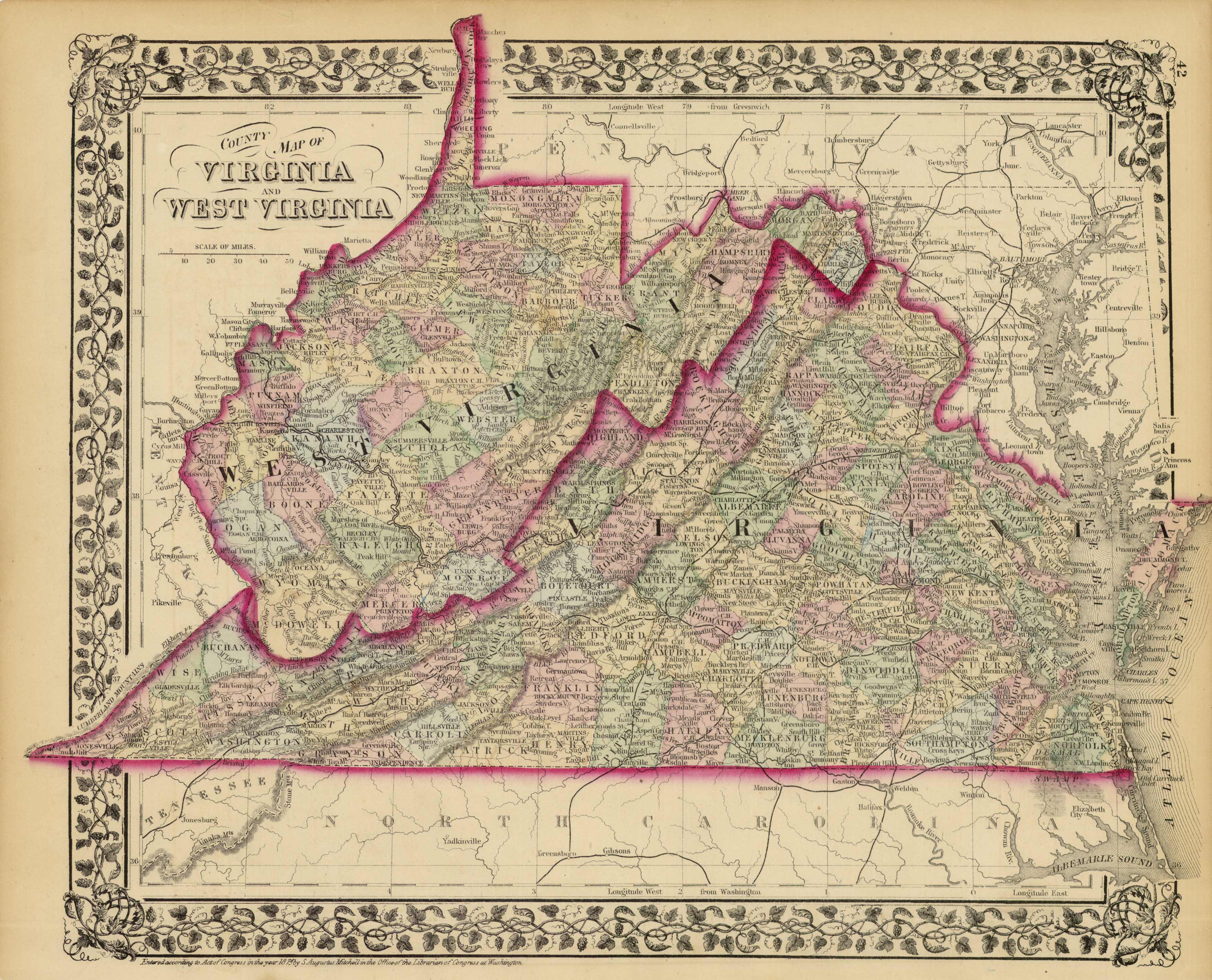 County Map of Virginia and West Virginia