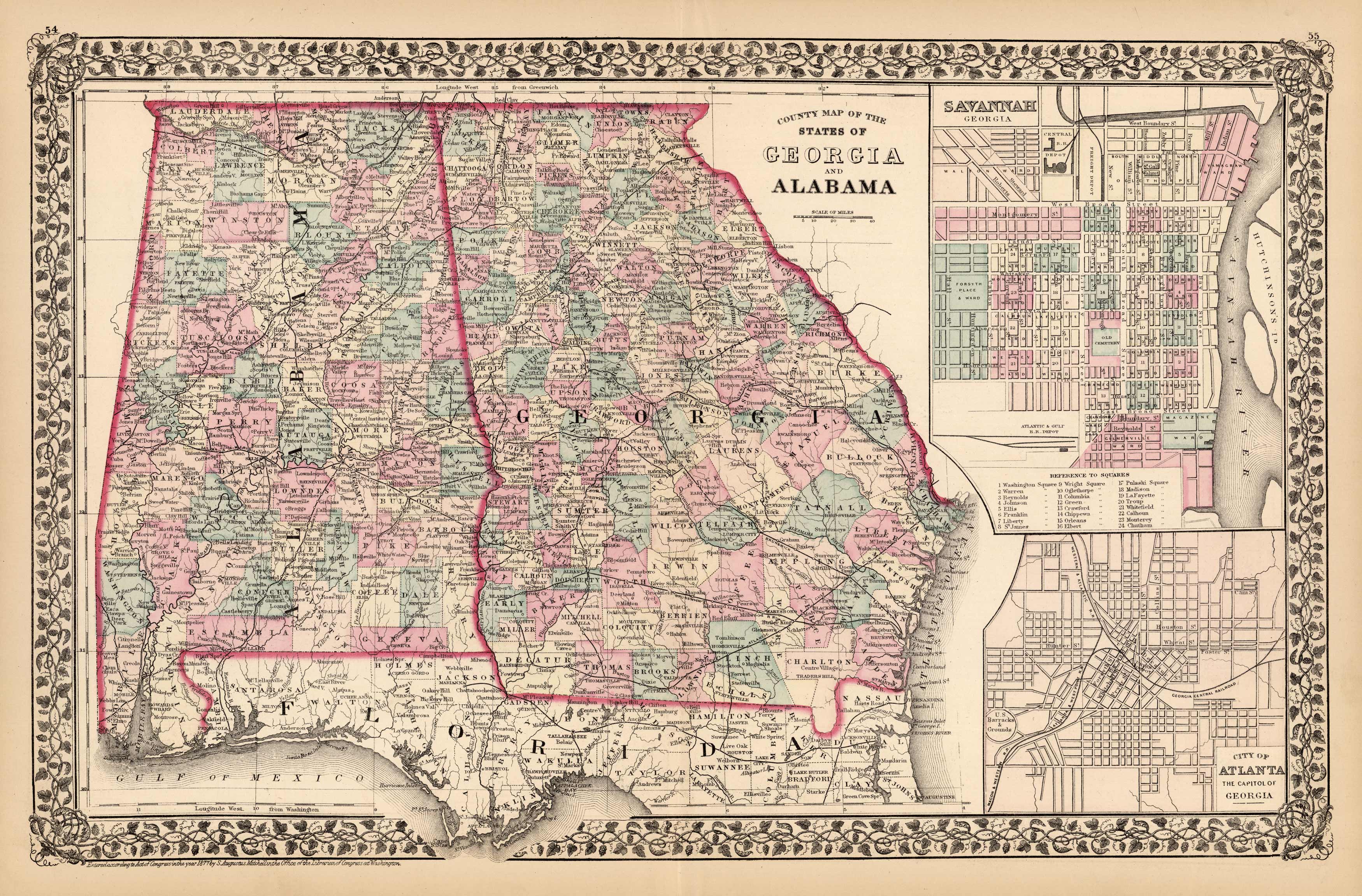 County Map of the States of Georgia and Alabama