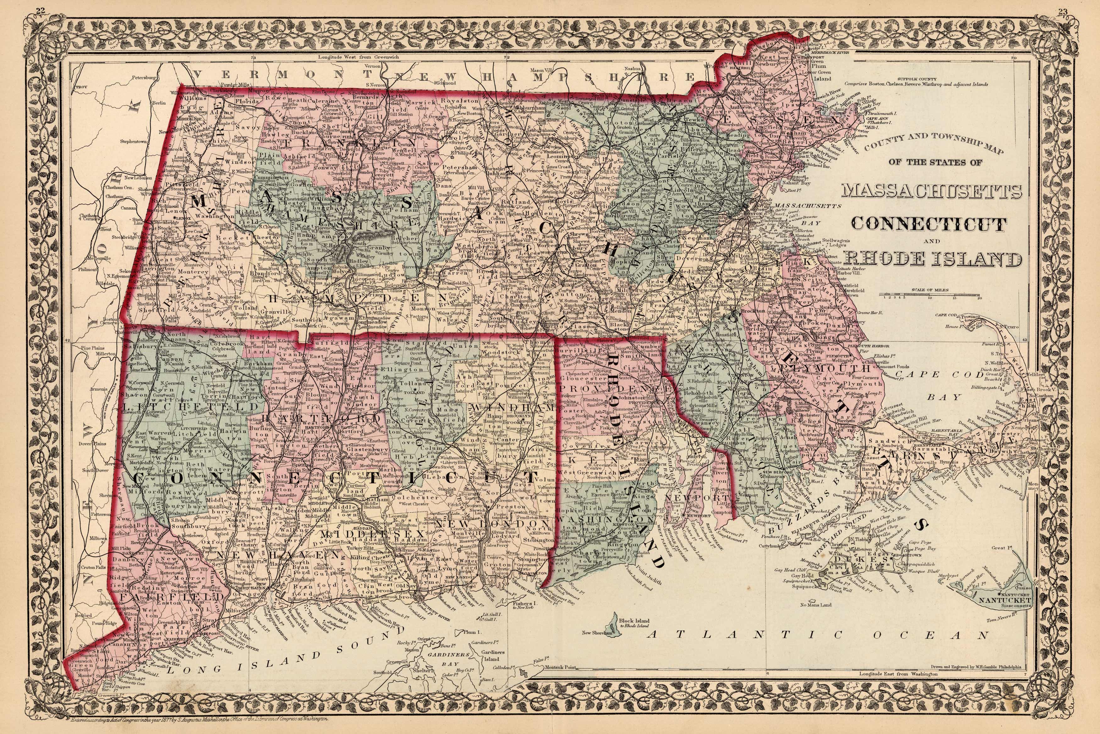 County and Township Map of the States of Massachusetts
