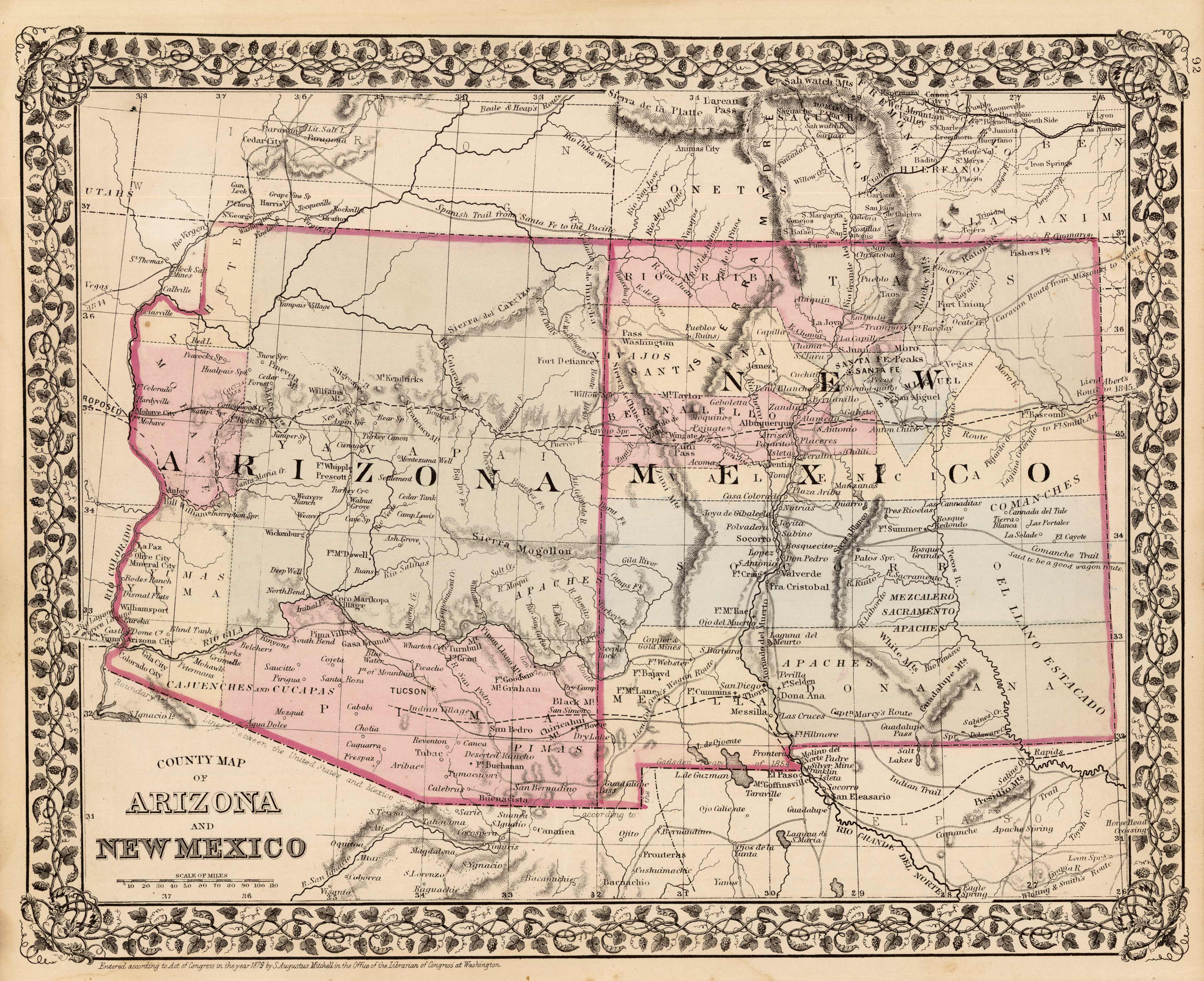 County Map of Arizona and New Mexico
