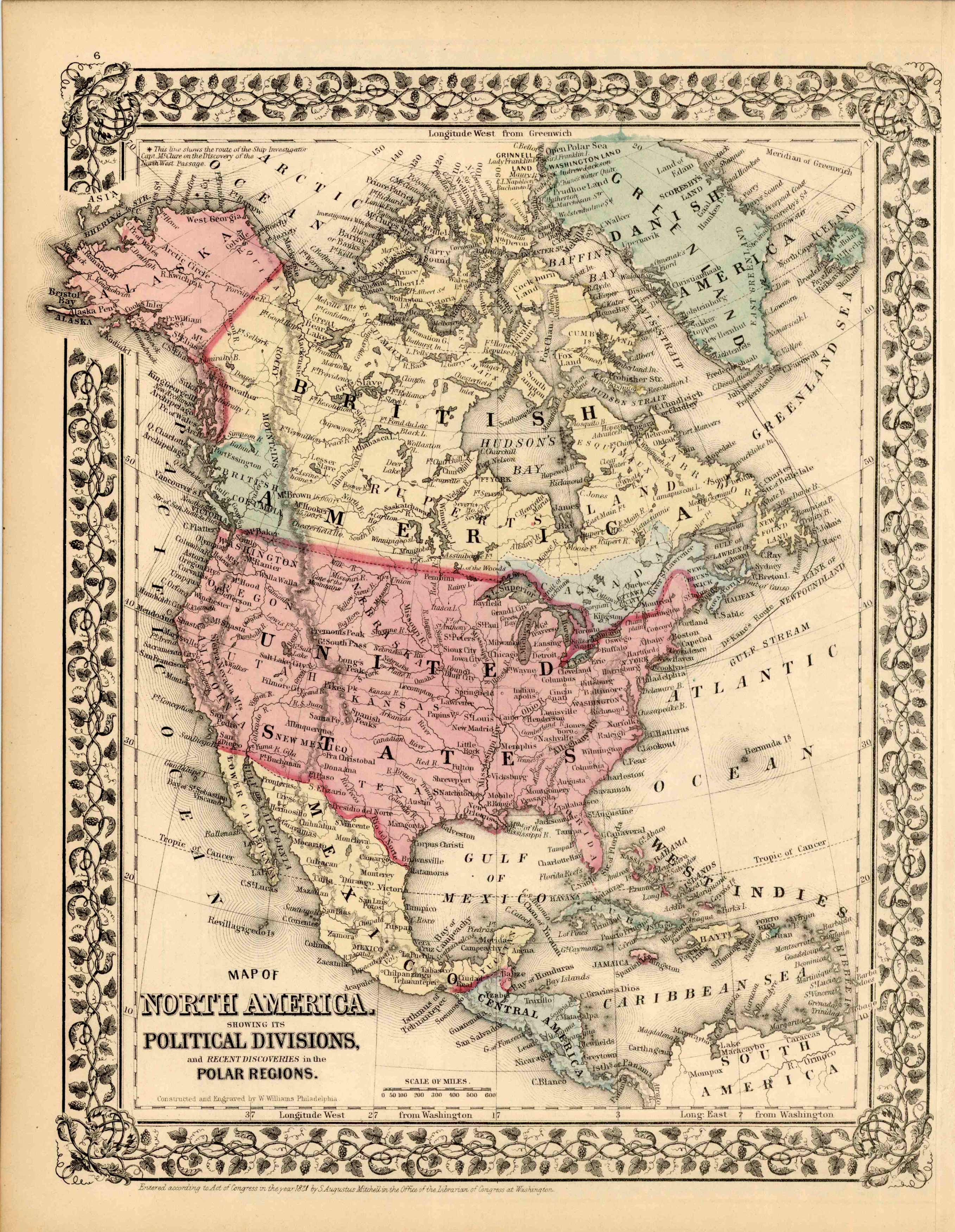 Map of North Ameirca Showing its Political Divisions and Recent Discoveries in the Polar Regions