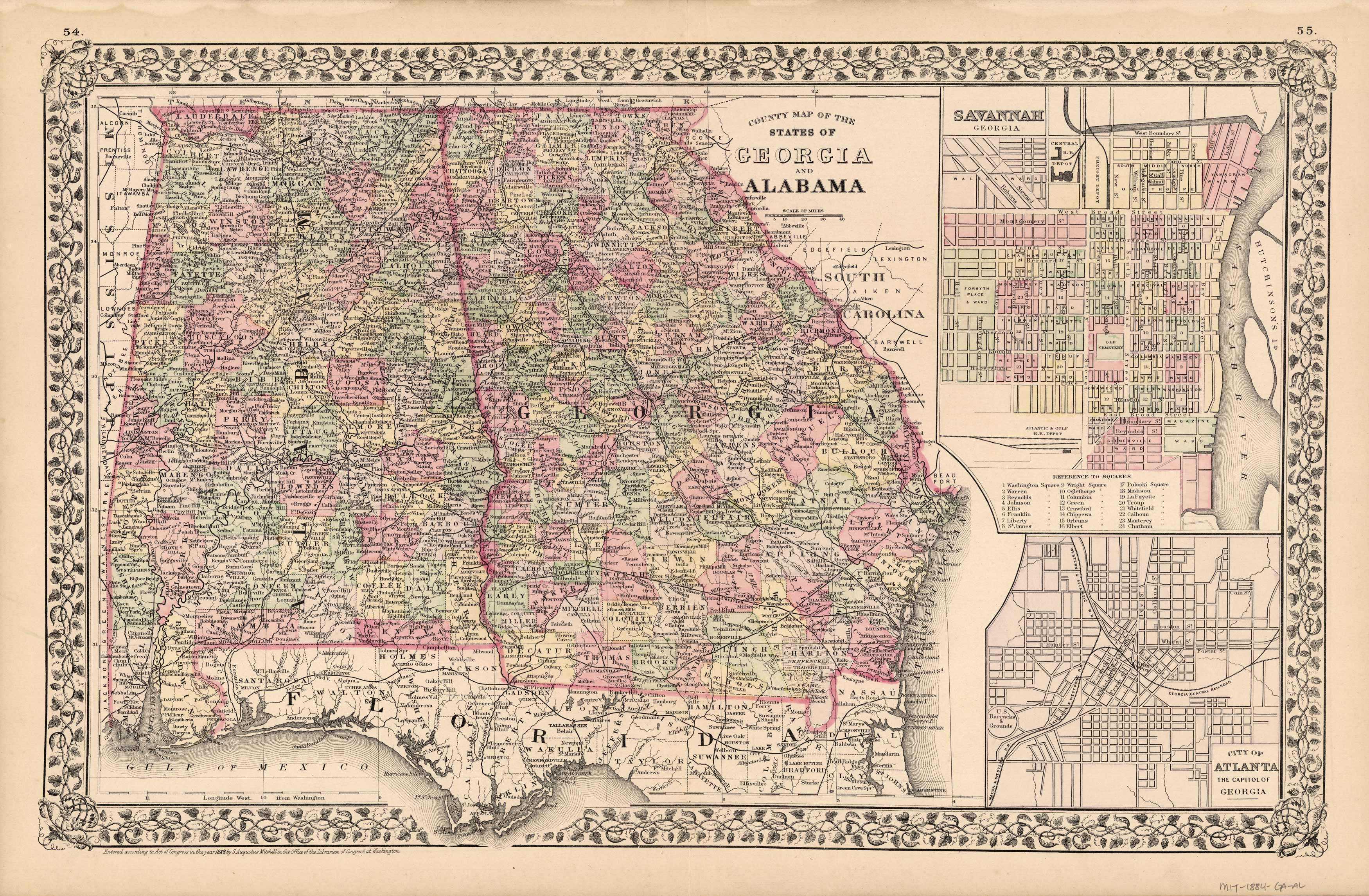 County Map of the States of Georgia and Alabama
