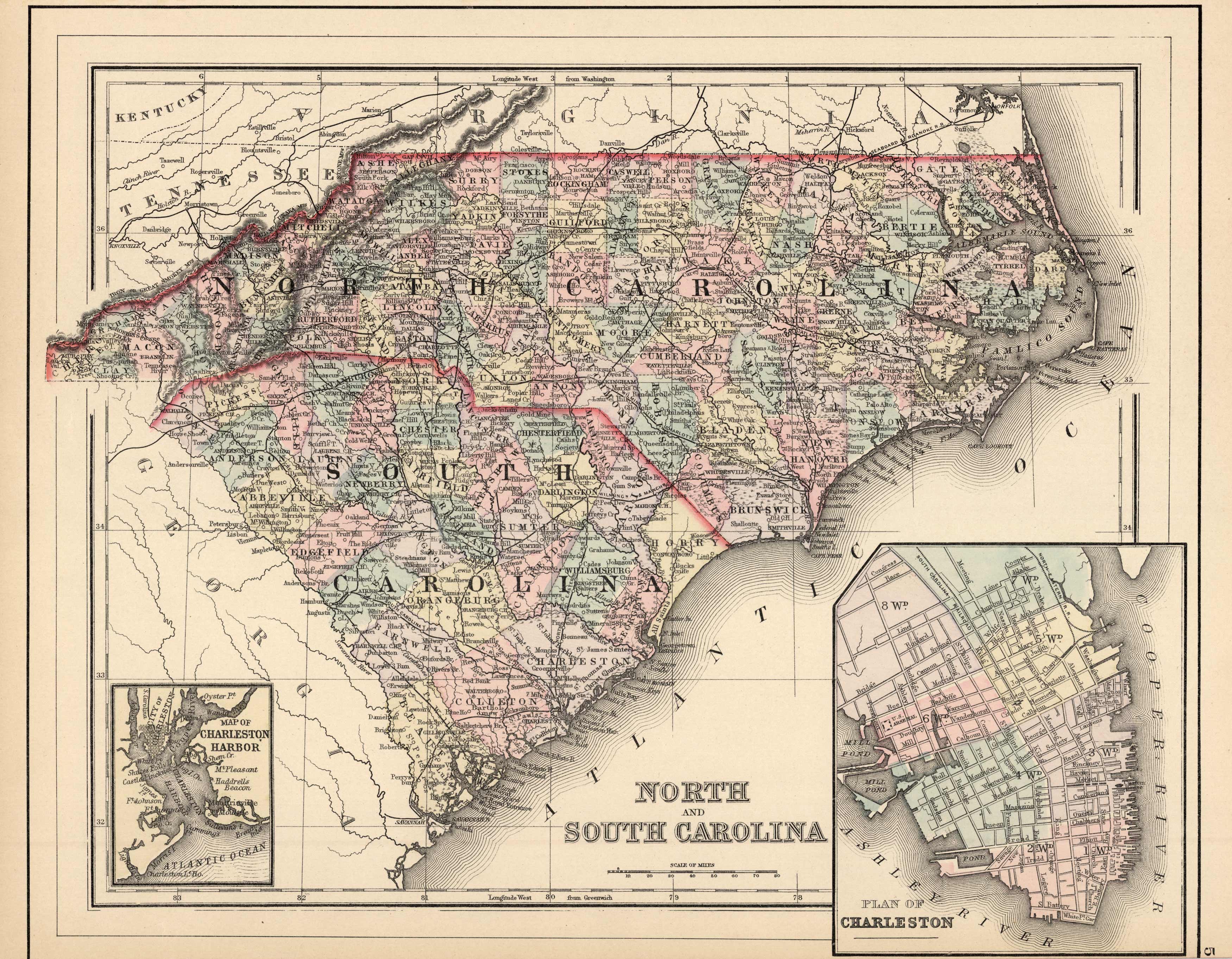 North and South Carolina (with inset maps of Charleston and Charleston Harbor) North and South Carolina (with inset maps of Charleston and Charleston Harbor)