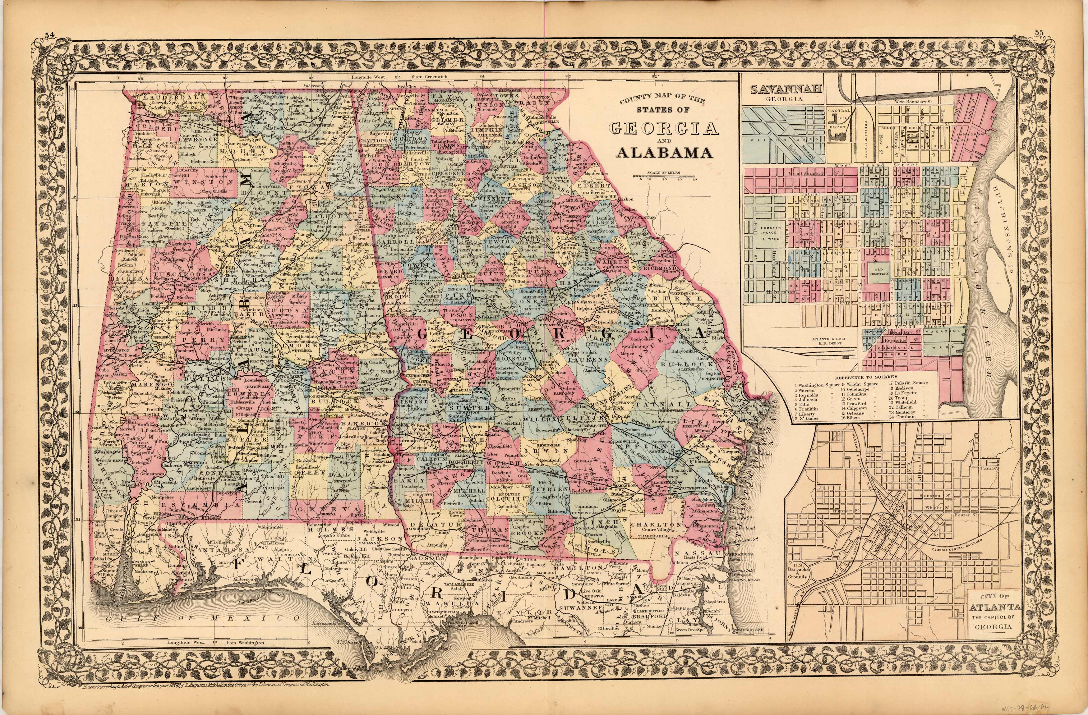 County Map of the States of Georgia and Alabama